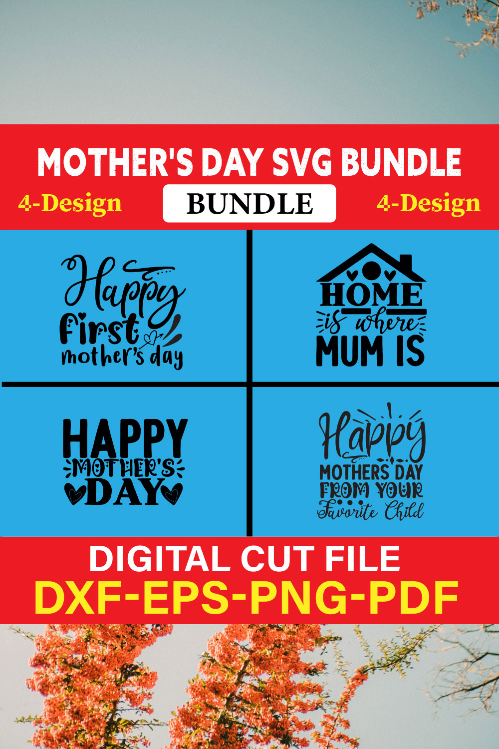 Mother's Day SVG T-shirt Design Bundle Vol-48 pinterest preview image.