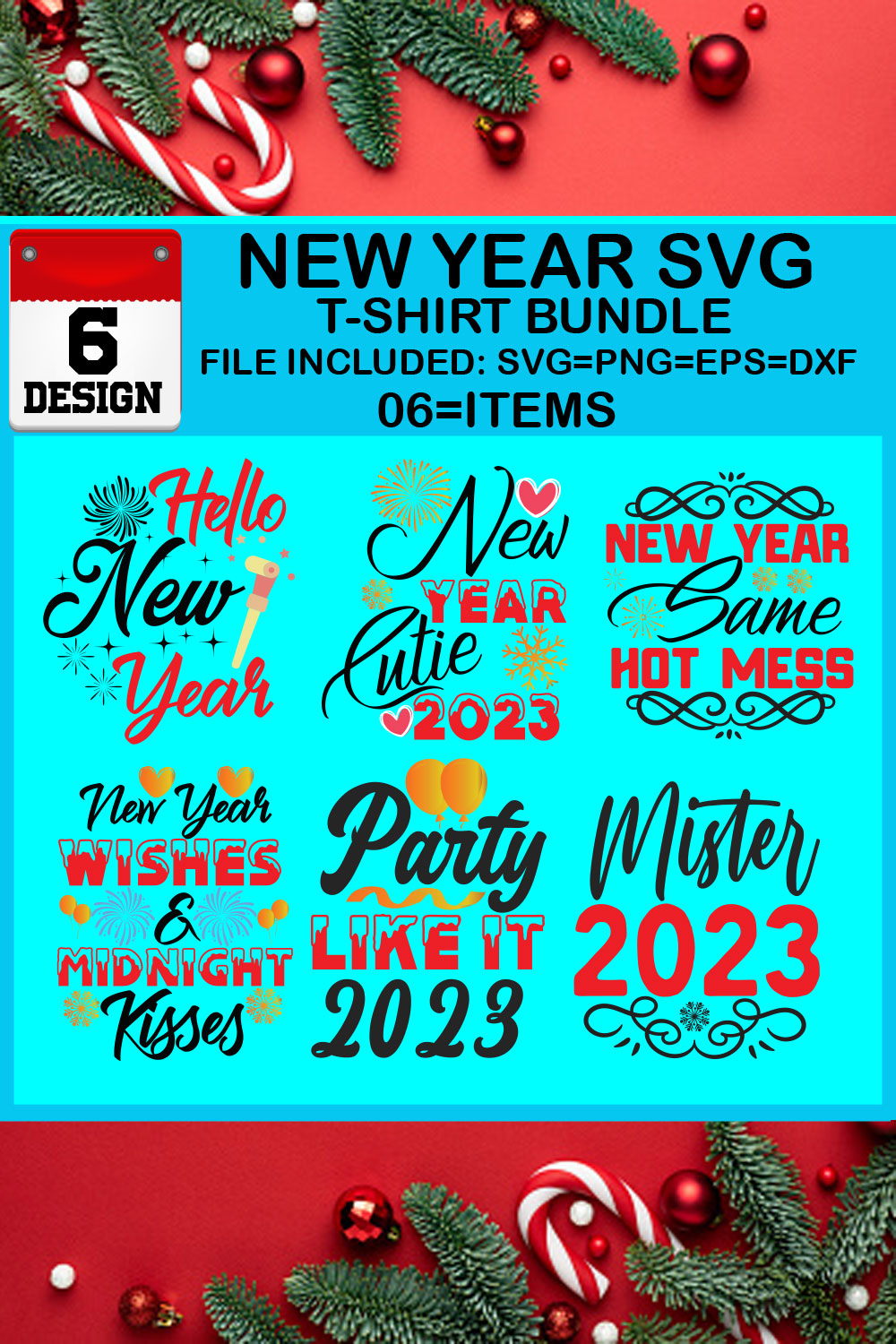 New Year 6 SVG T-shirt Bundle pinterest preview image.