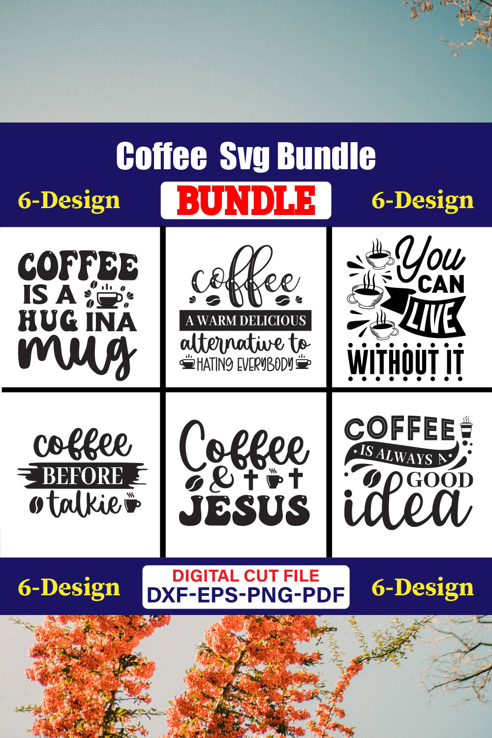 Coffee T-shirt Design Bundle Vol-14 pinterest preview image.