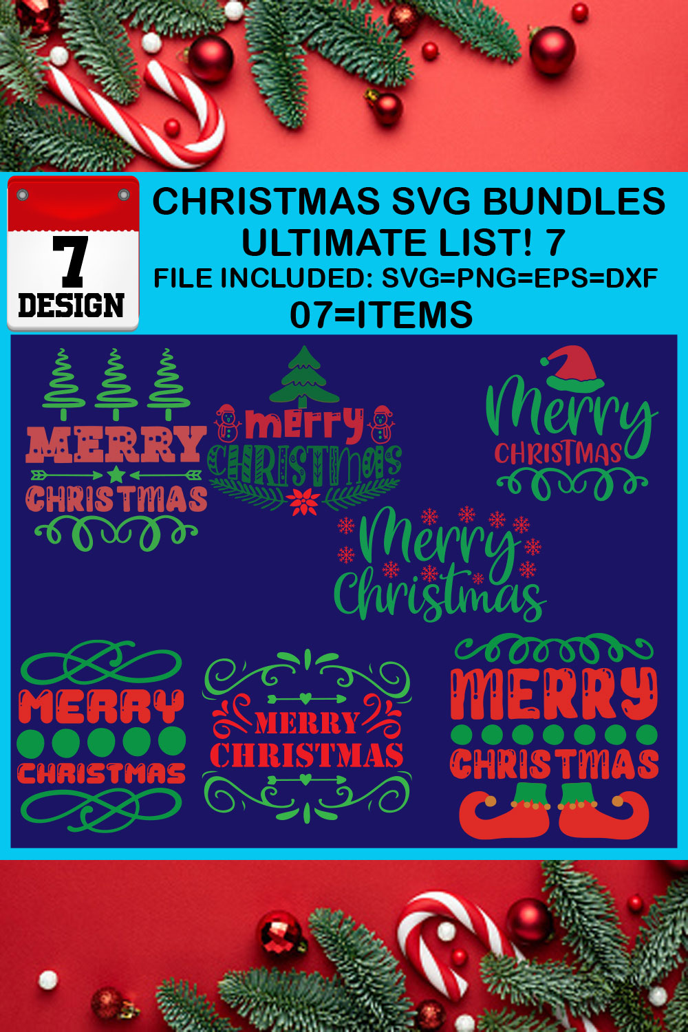 Free Ultimate List! 7 Christmas SVG Bundles pinterest preview image.