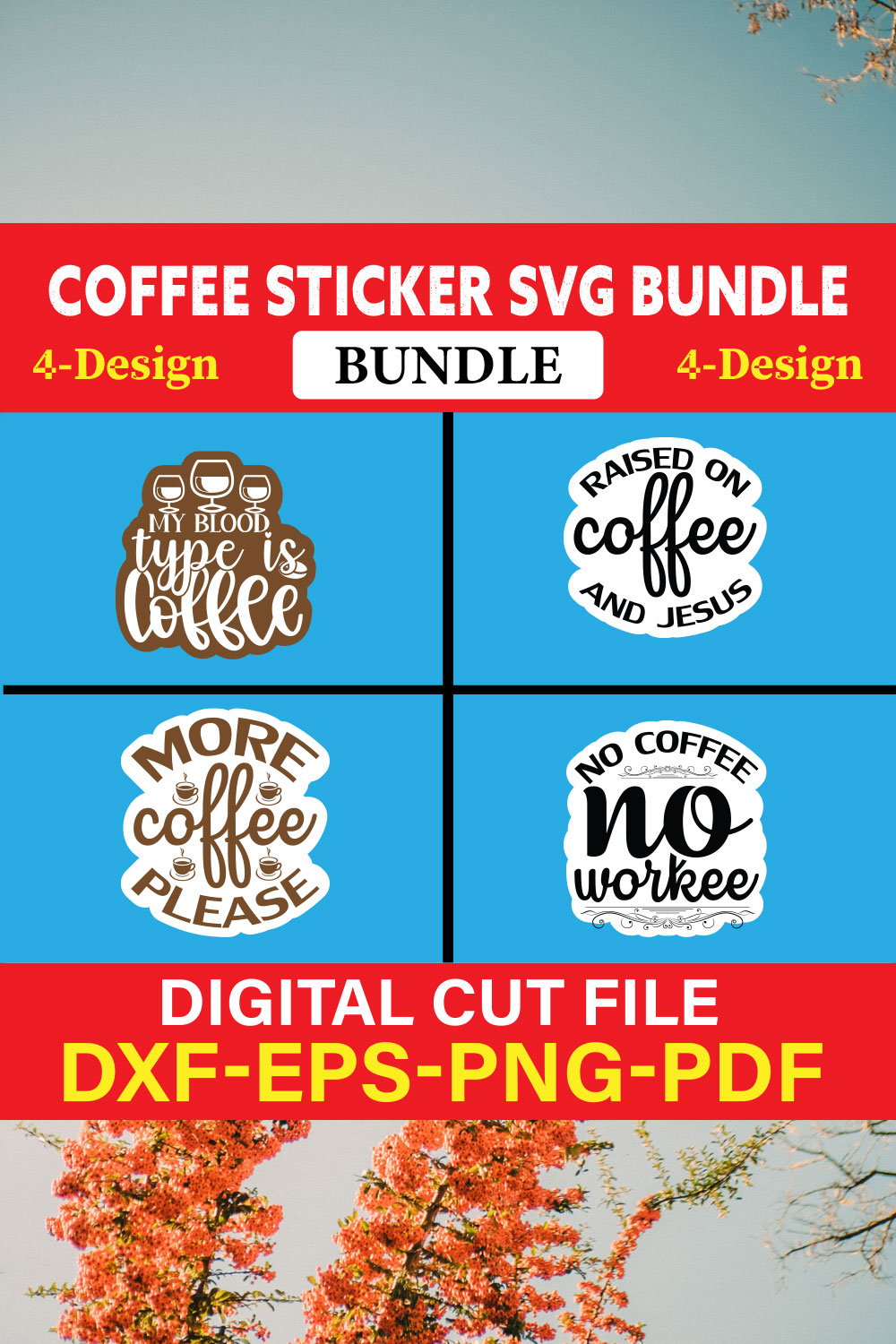 Coffee Sticker T-shirt Design Bundle Vol-5 pinterest preview image.