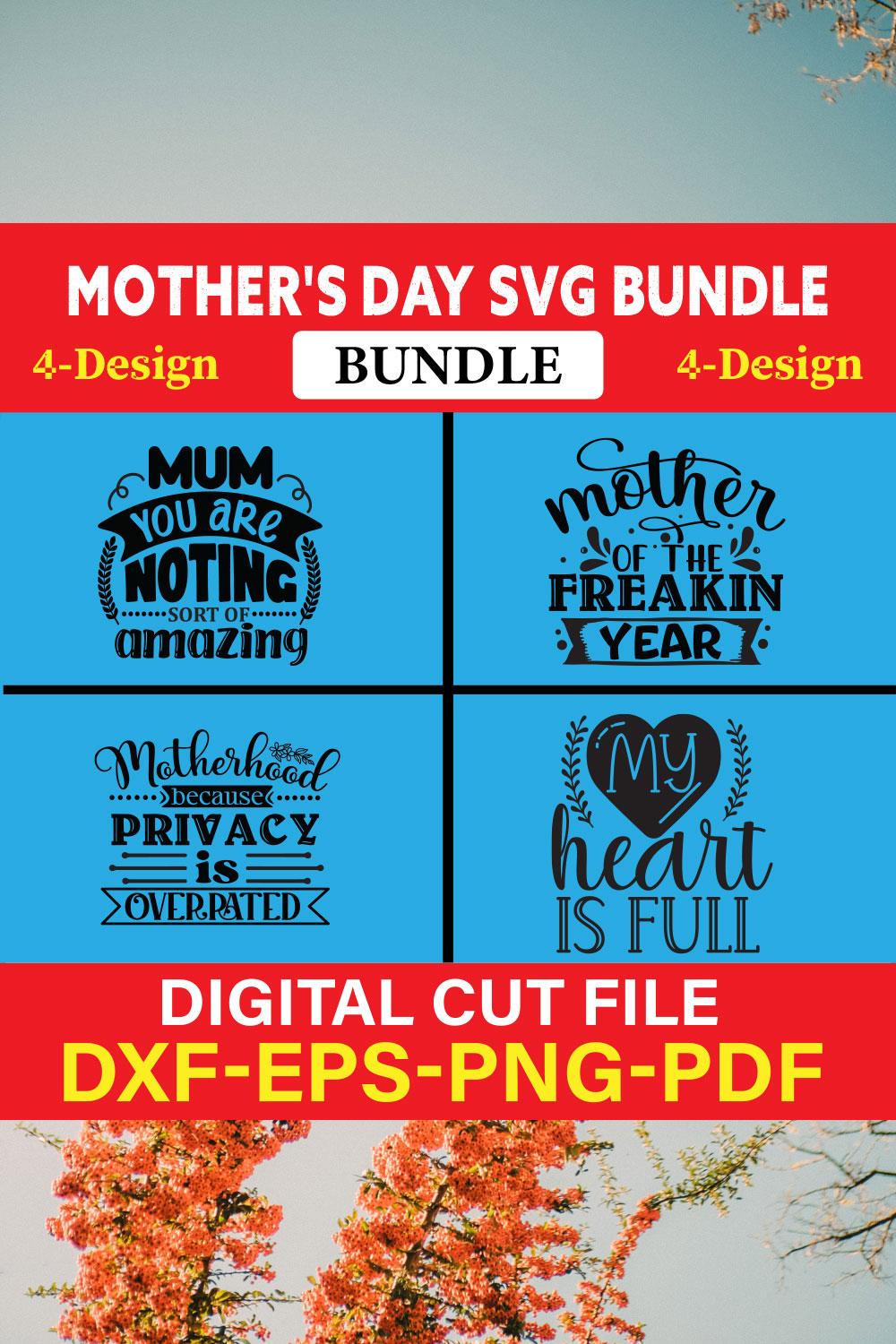 Mother's Day SVG T-shirt Design Bundle Vol-42 pinterest preview image.