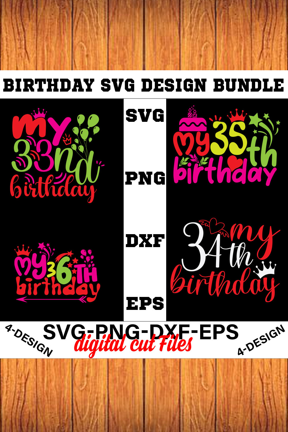 birthday svg design bundle Happy birthday svg bundle hand lettered birthday svg birthday party svg Volume-09 pinterest preview image.