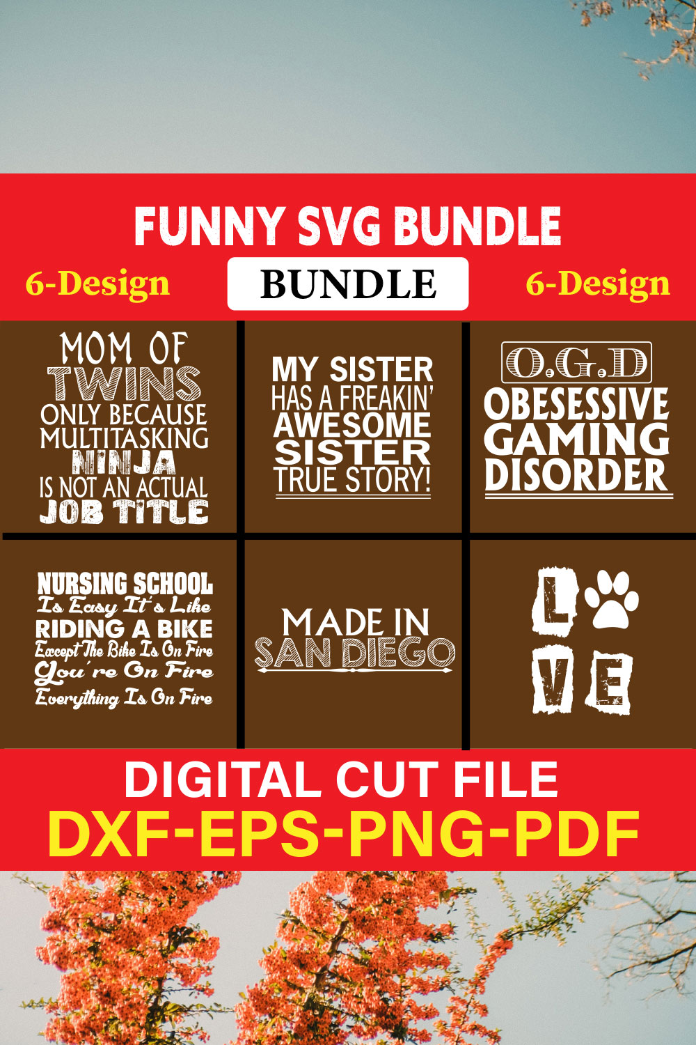 Funny SVG T-shirt Design Bundle Vol-04 pinterest preview image.