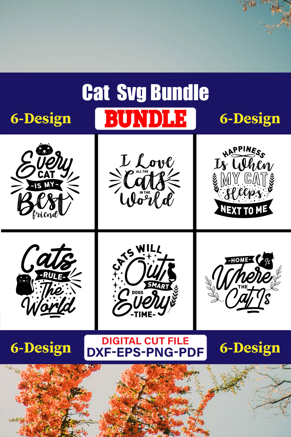 Cat T-shirt Design Bundle Vol-13 pinterest preview image.