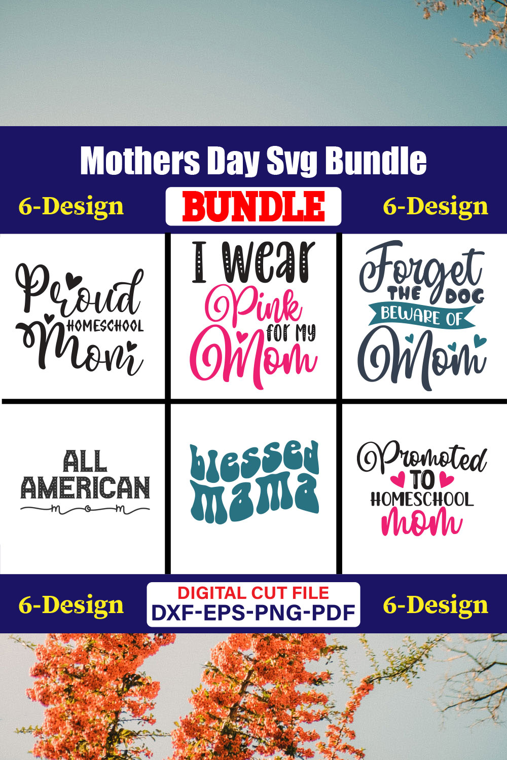 Mothers Day SVG Bundle, Mom life svg, Mama svg, Funny Mom Svg, Blessed mama svg, Mom of boys girls svg-Vol-64 pinterest preview image.