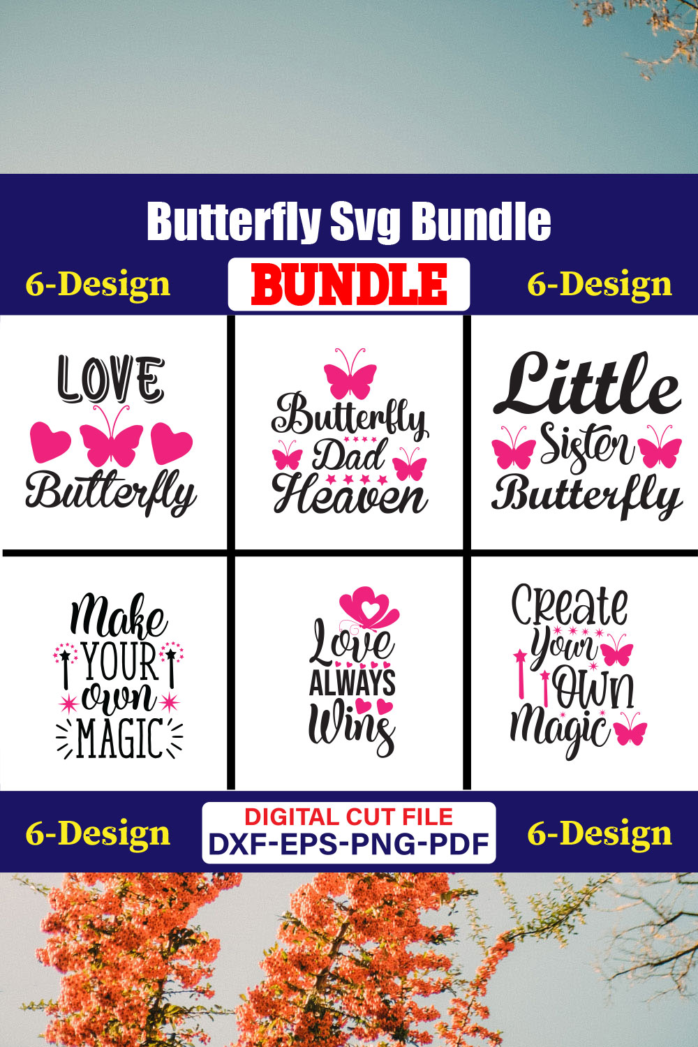 Butterfly T-shirt Design Bundle Vol-02 pinterest preview image.