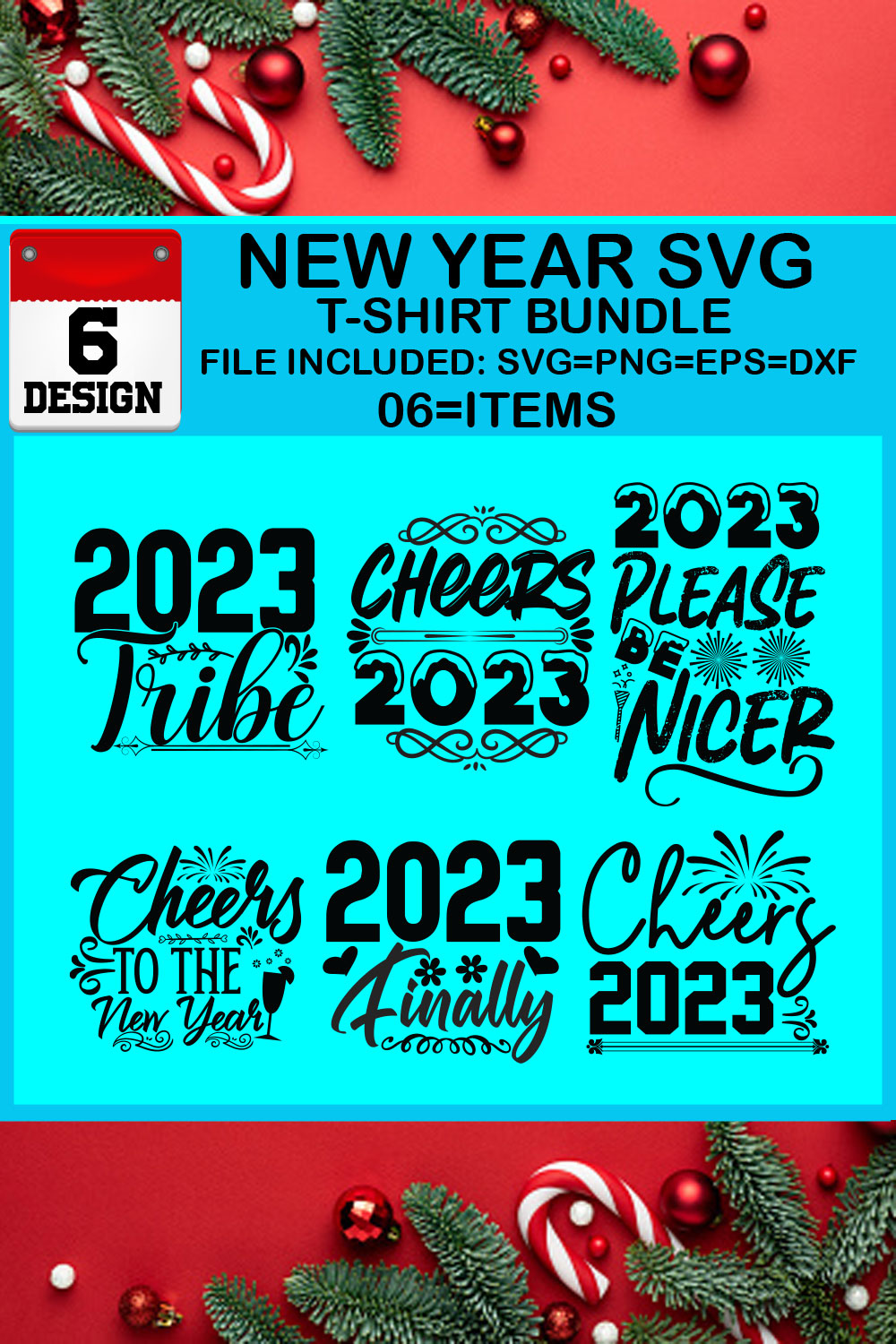 New Year 6 SVG T-shirt Bundle pinterest preview image.