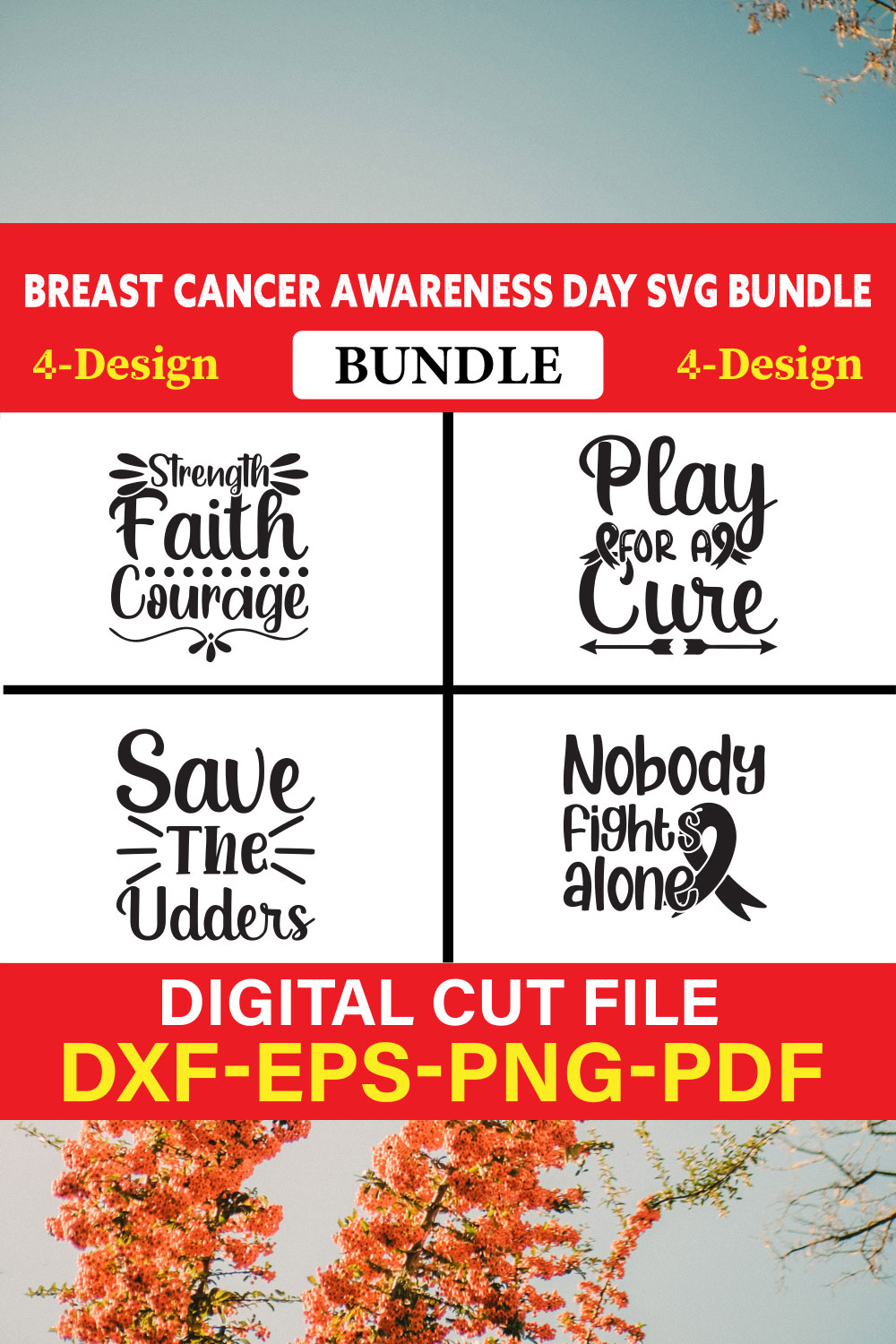 Breast Cancer Awareness T-shirt Design Bundle Vol-10 pinterest preview image.