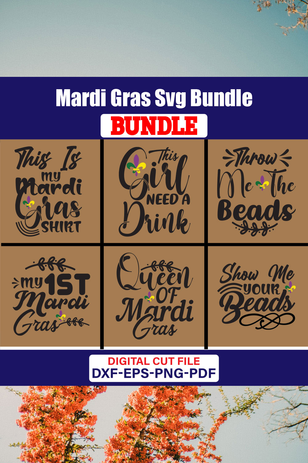 Mardi Gras T-shirt Design Bundle Vol-06 pinterest preview image.