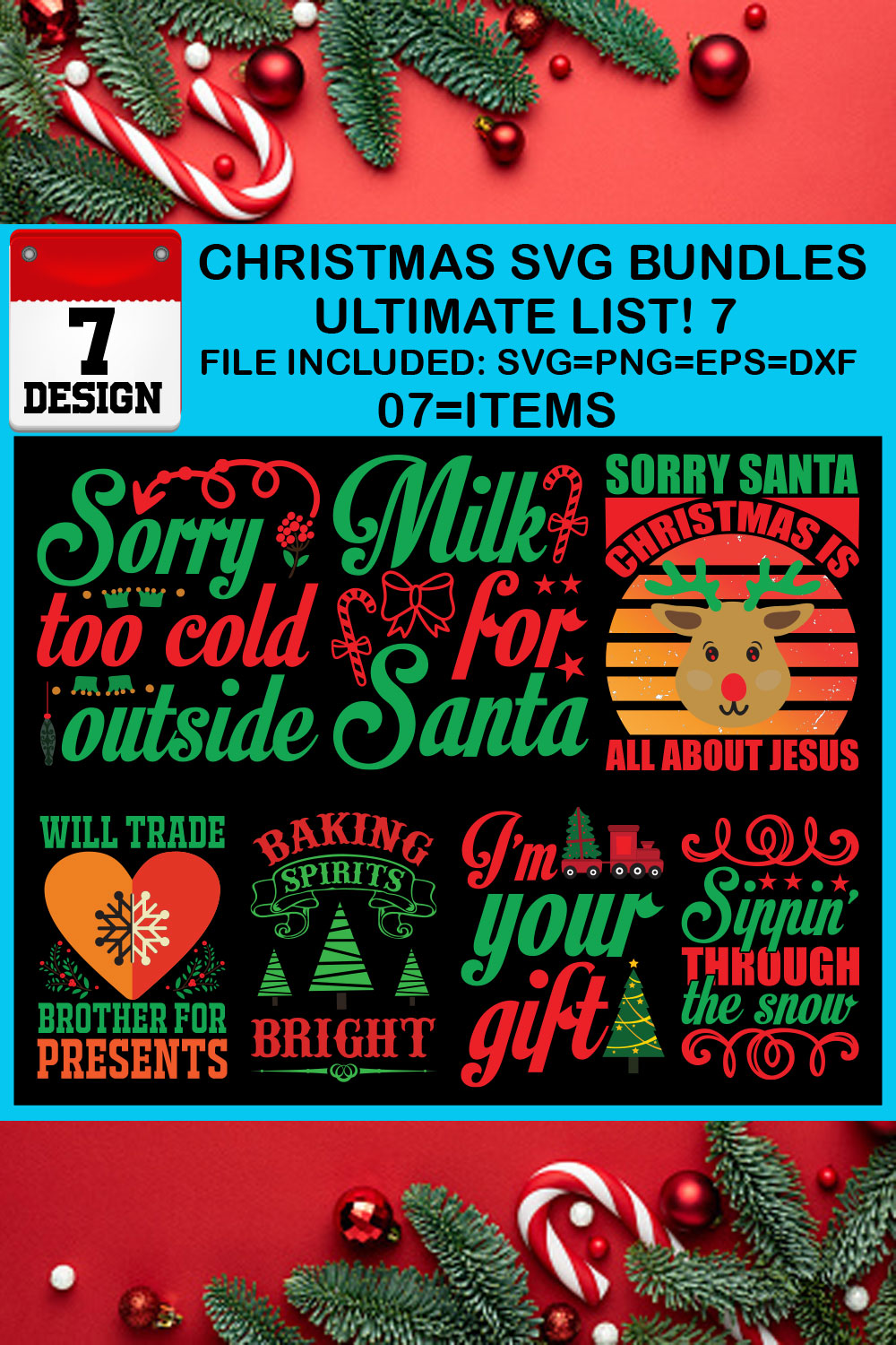 Free Ultimate List! 7 Christmas SVG Bundles pinterest preview image.