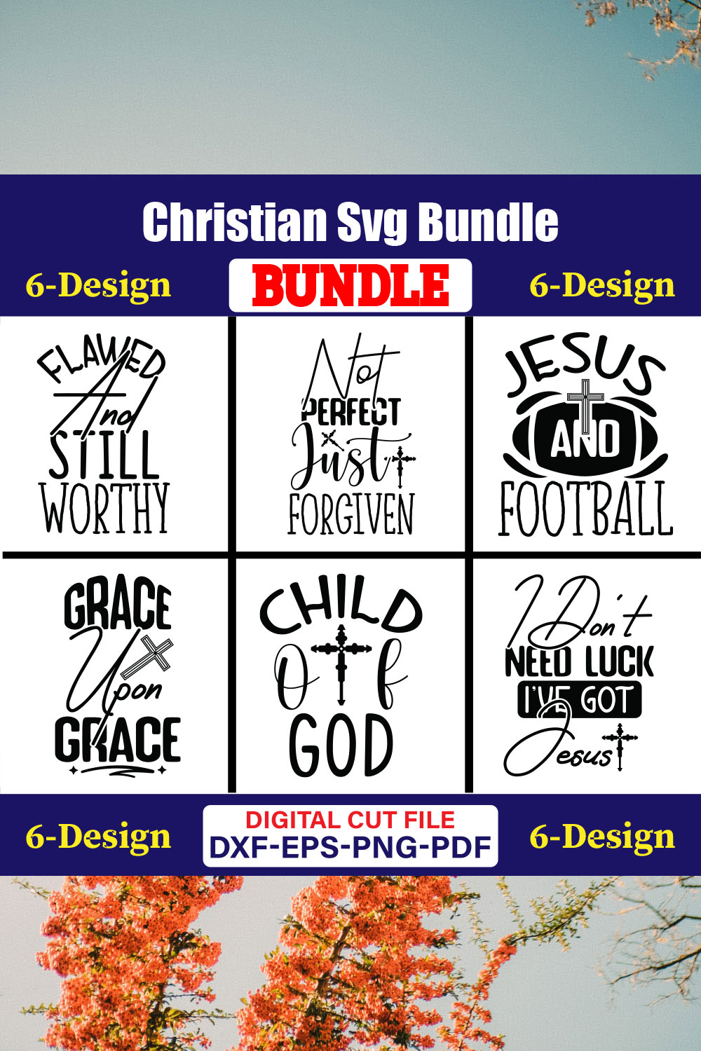 Christian SVG T-shirt Design Bundle Vol-39 pinterest preview image.