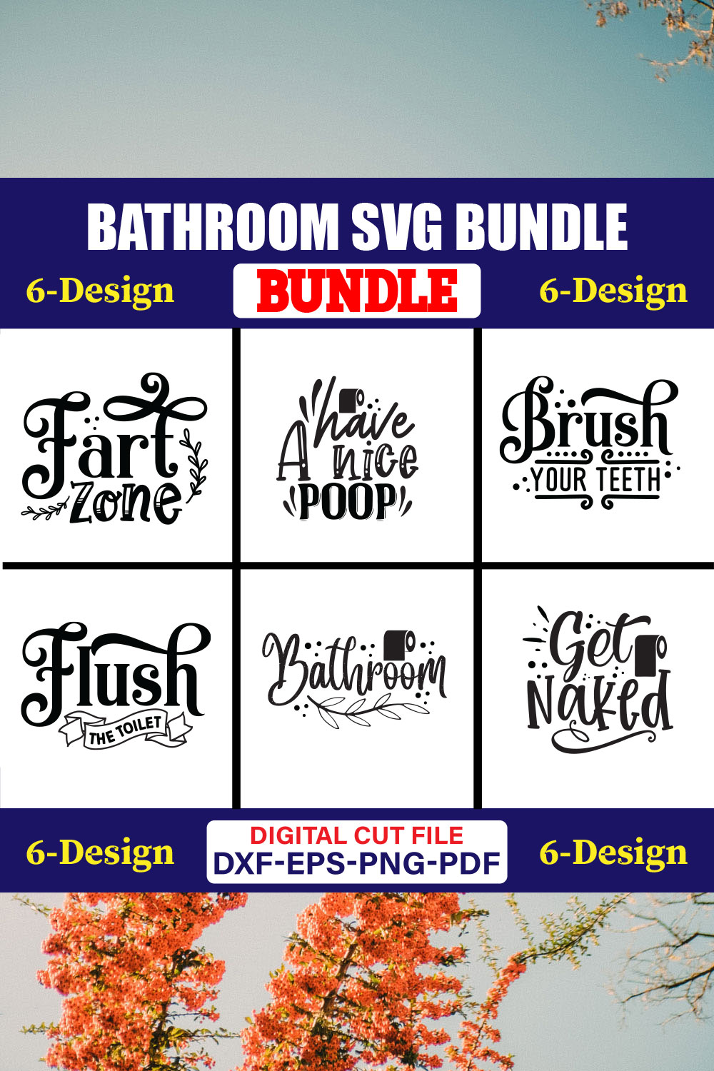 Bathroom SVG T-shirt Design Bundle Vol-01 pinterest preview image.