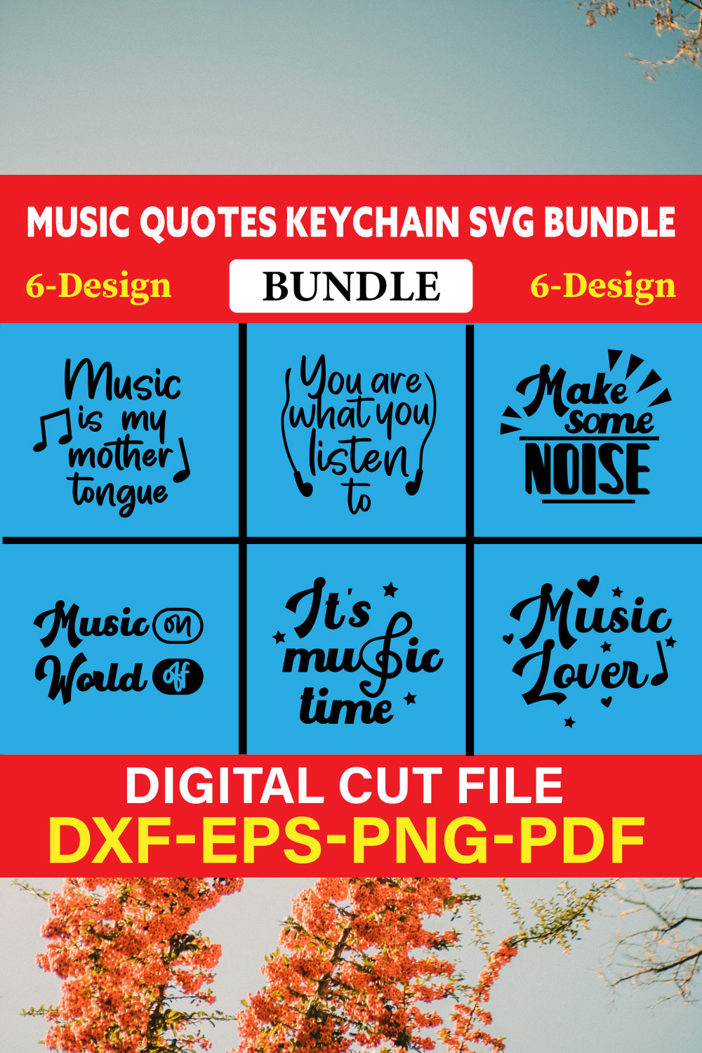 Music Quotes Keychain T-shirt Design Bundle Vol-3 pinterest preview image.