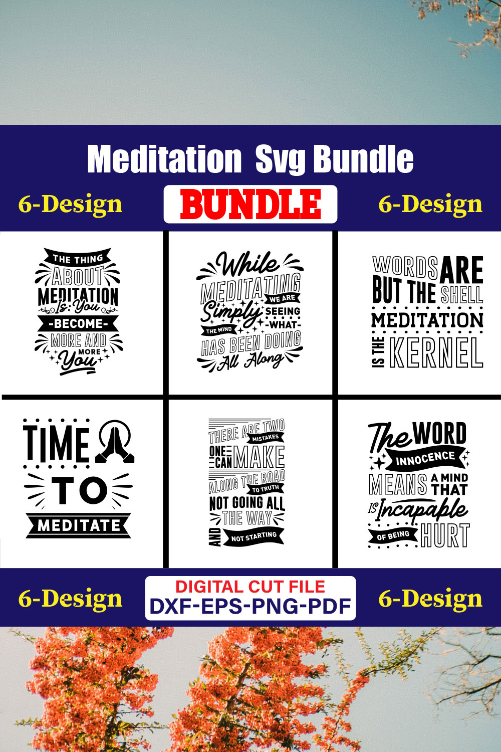 Meditation SVG T-shirt Design Bundle Vol-04 pinterest preview image.