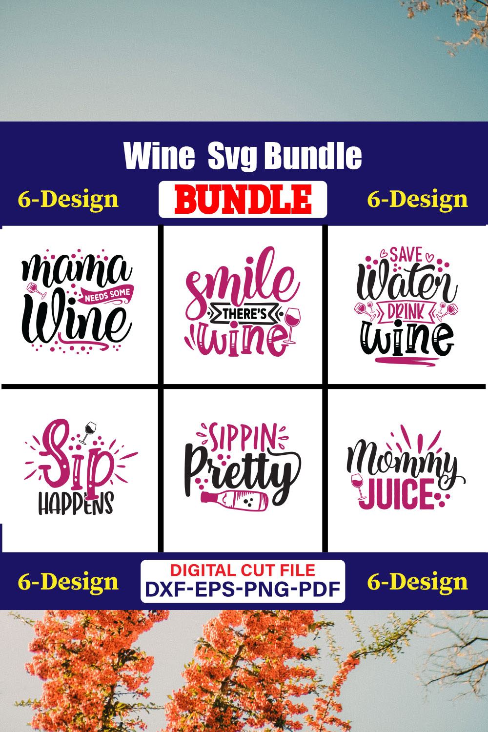 Wine T-shirt Design Bundle Vol-04 pinterest preview image.