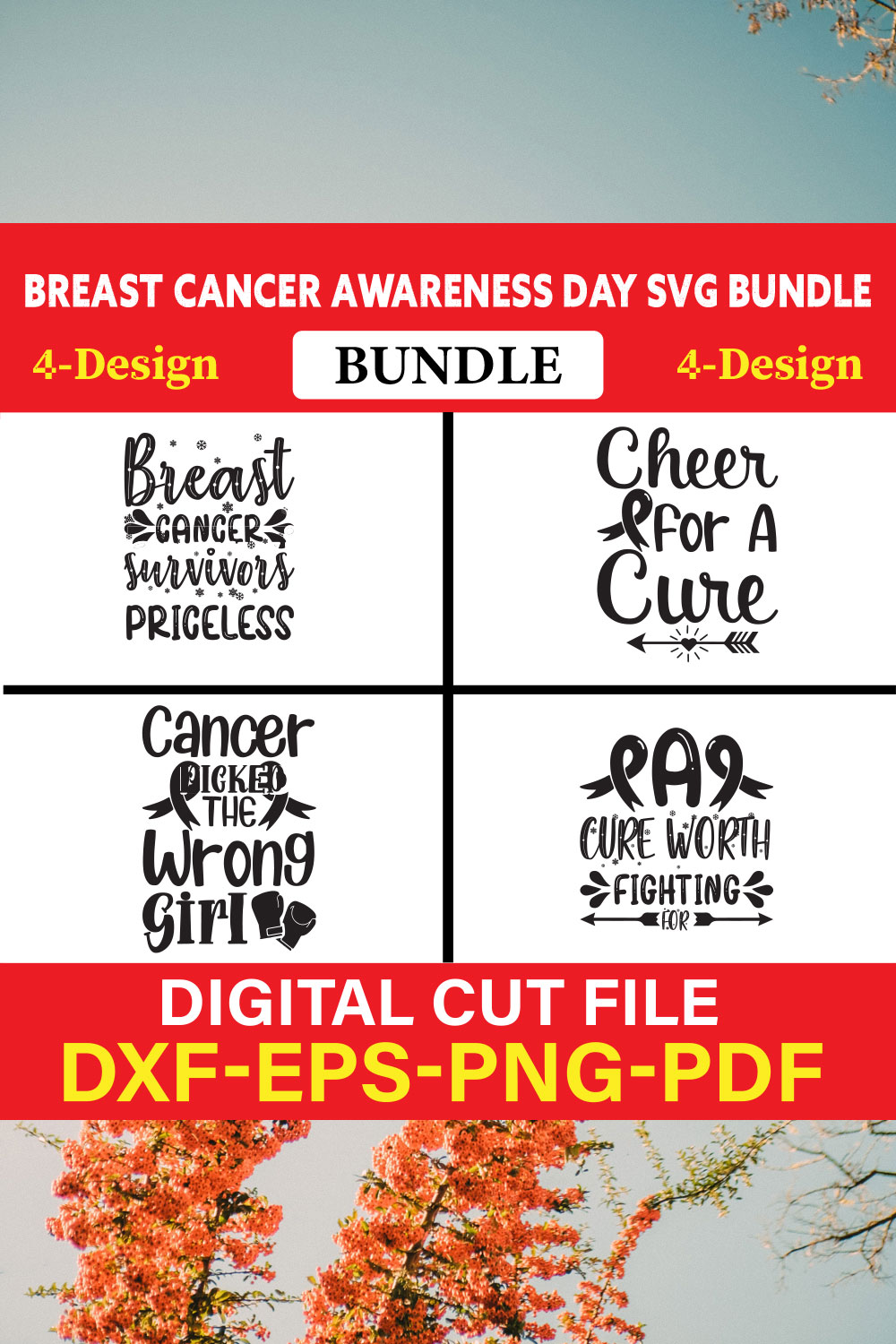 Breast Cancer Awareness T-shirt Design Bundle Vol-6 pinterest preview image.