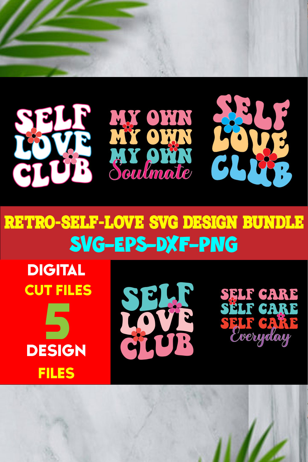 Retro-Self-Love T-shirt Design Bundle Volume-01 pinterest preview image.