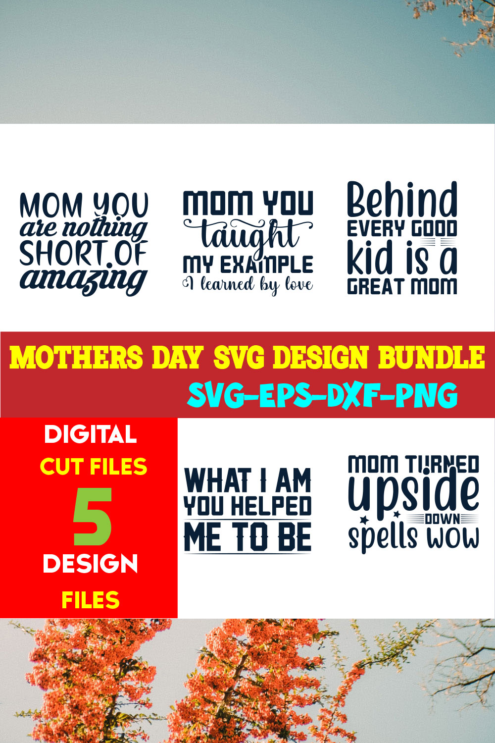 Mothers Day T-shirt Design Bundle Volume-09 pinterest preview image.