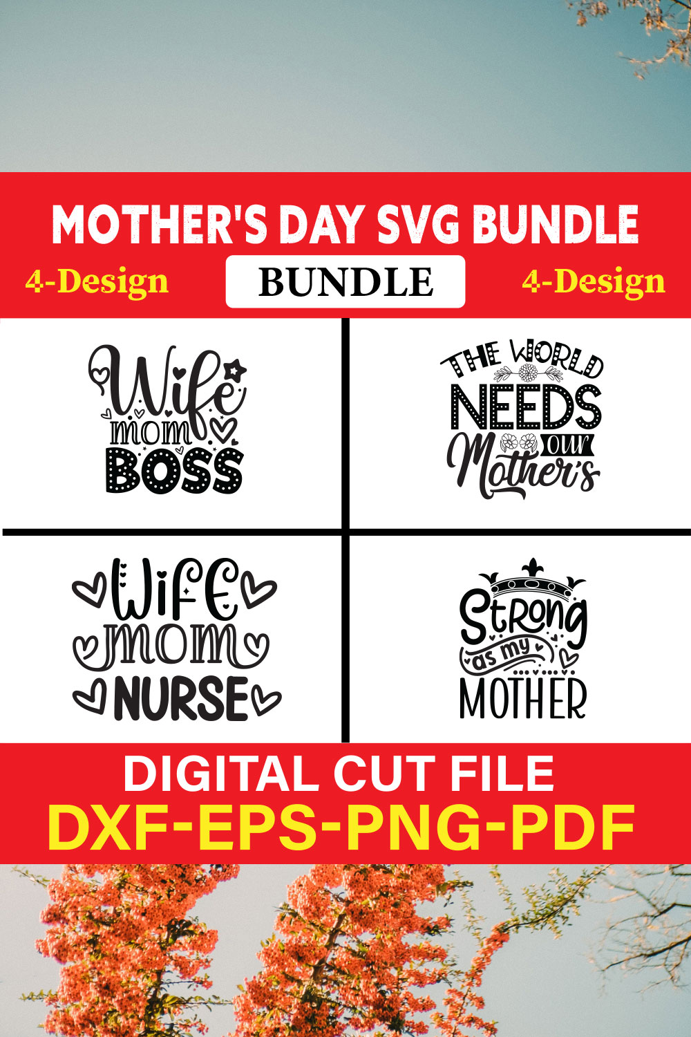 Mother's Day SVG T-shirt Design Bundle Vol-22 pinterest preview image.