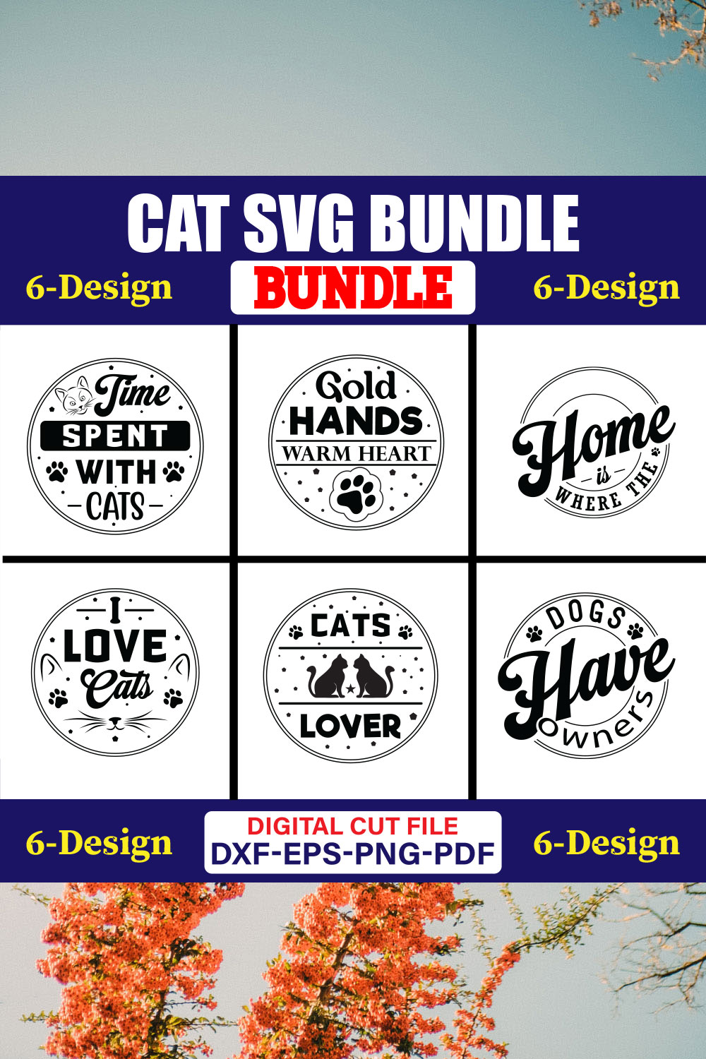 Cat SVG T-shirt Design Bundle Vol-11 pinterest preview image.