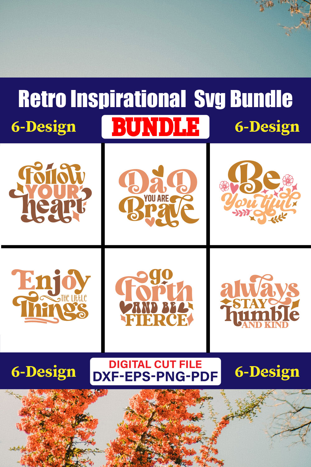 Retro Inspirational SVG T-shirt Design Bundle Vol-01 pinterest preview image.