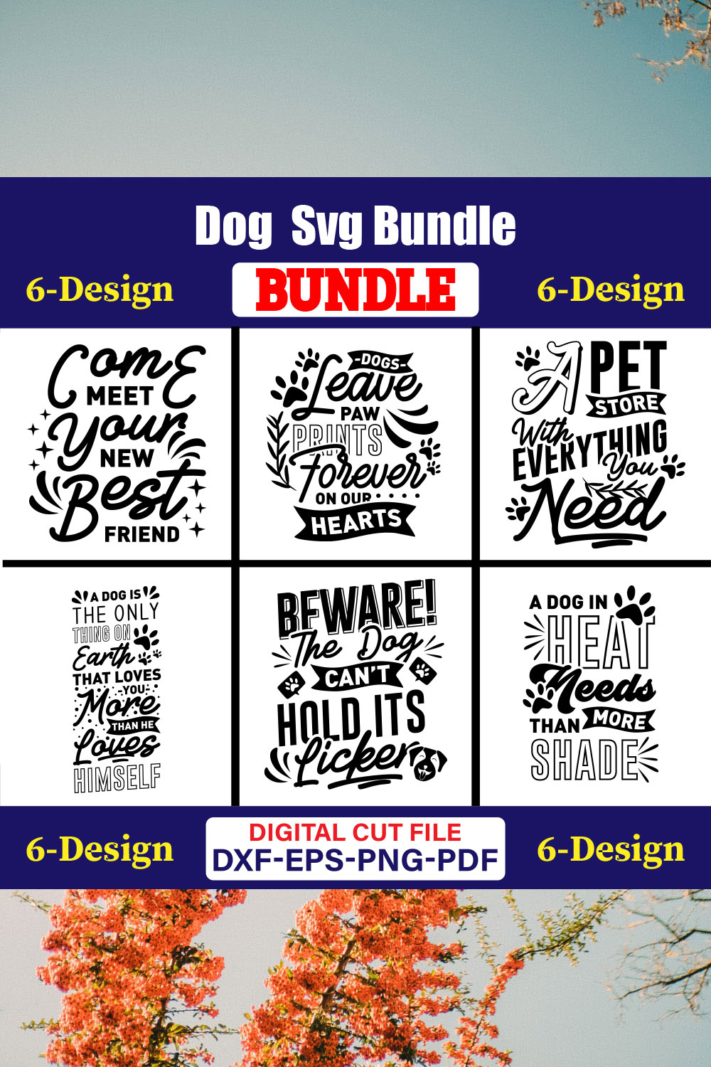 Dog SVG T-shirt Design Bundle Vol-20 pinterest preview image.