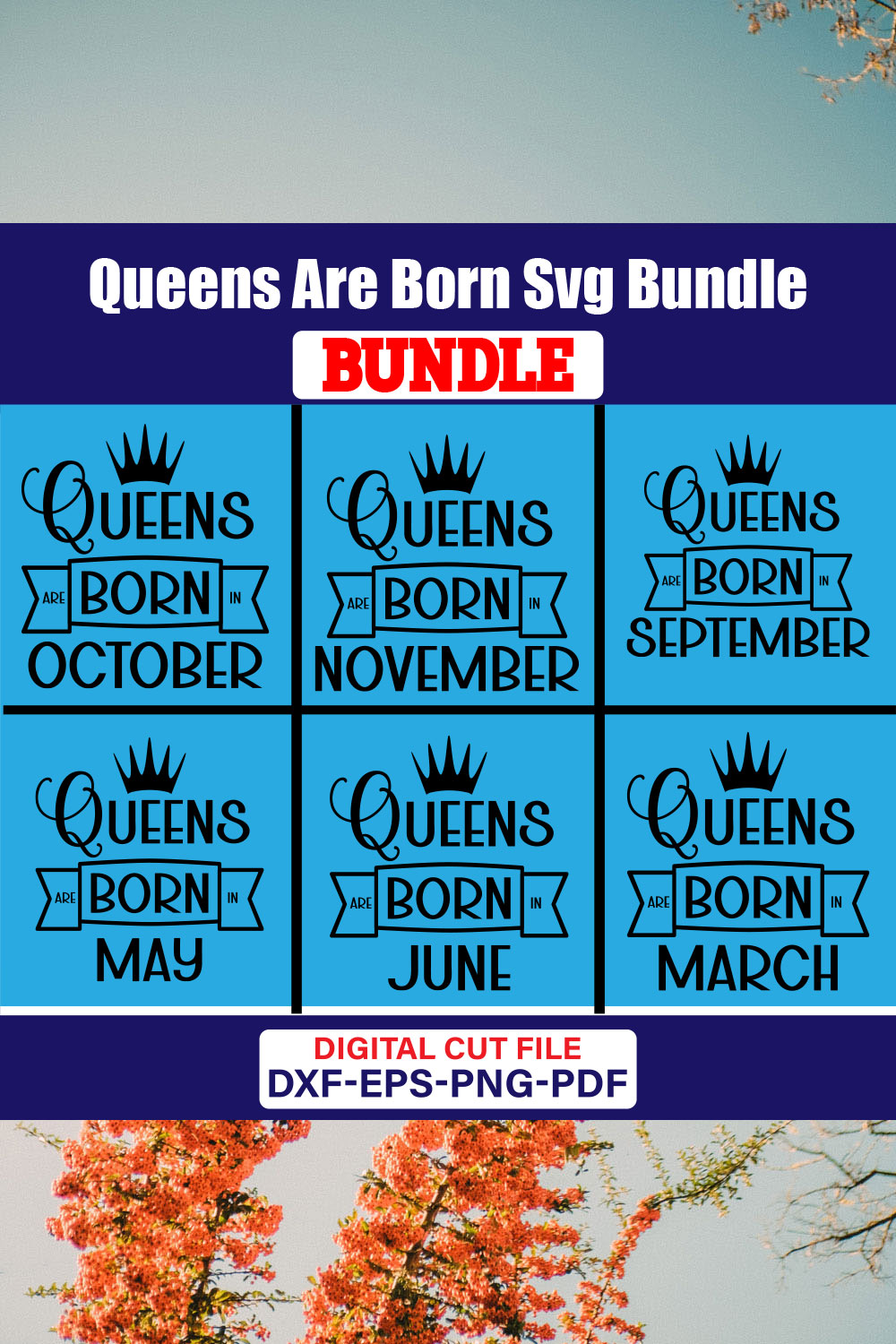 Queens Are Born SVG T-shirt Design Bundle Vol-02 pinterest preview image.