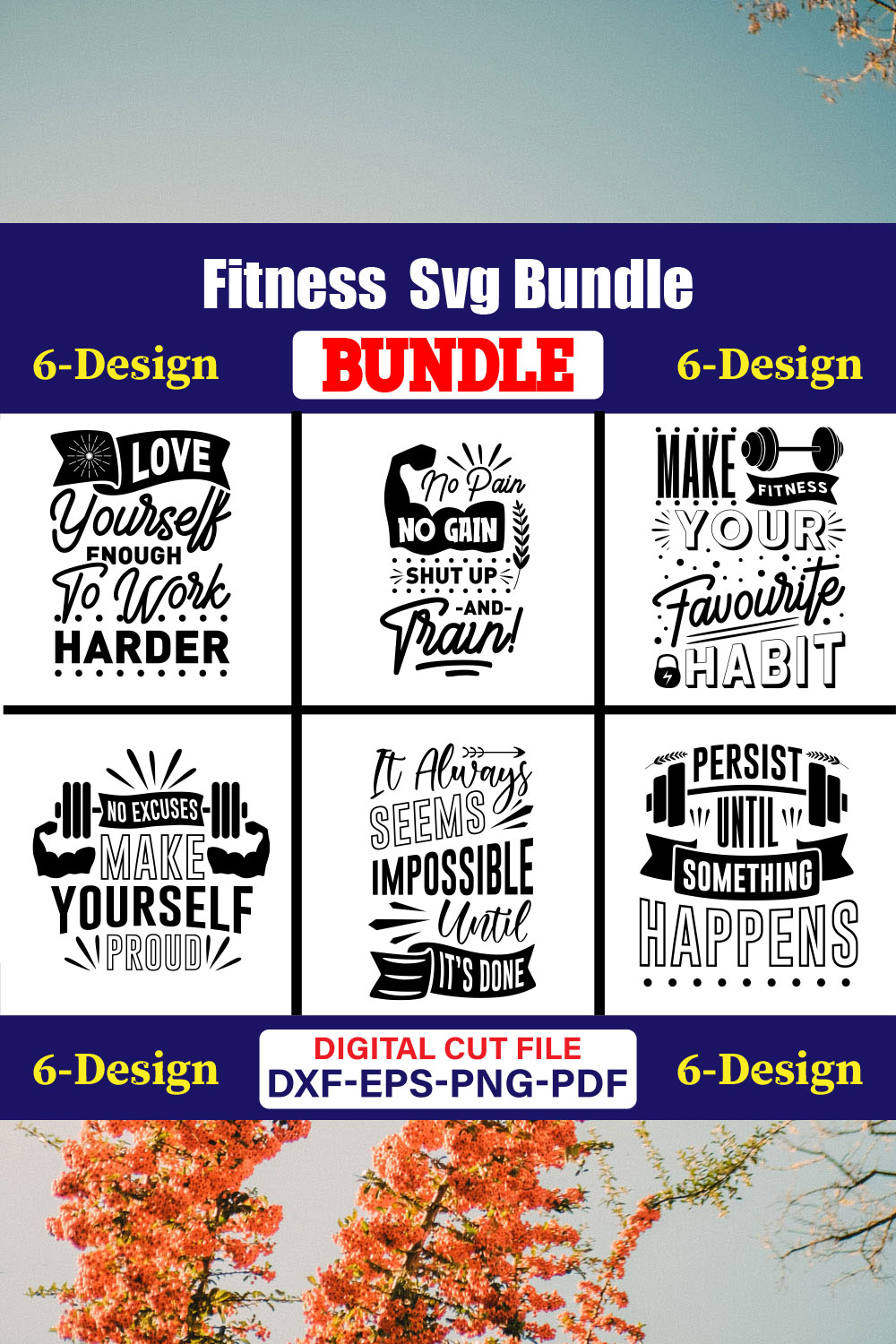 Fitness T-shirt Design Bundle Vol-6 pinterest preview image.