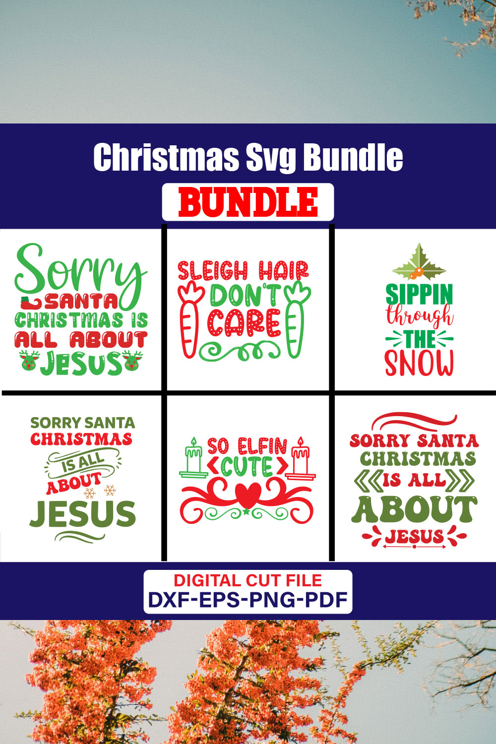 Christmas T-shirt Design Bundle Vol-75 pinterest preview image.