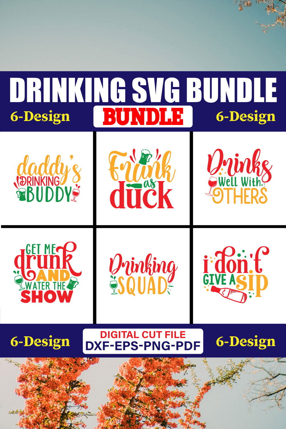 Drinking SVG T-shirt Design Bundle Vol-01 pinterest preview image.