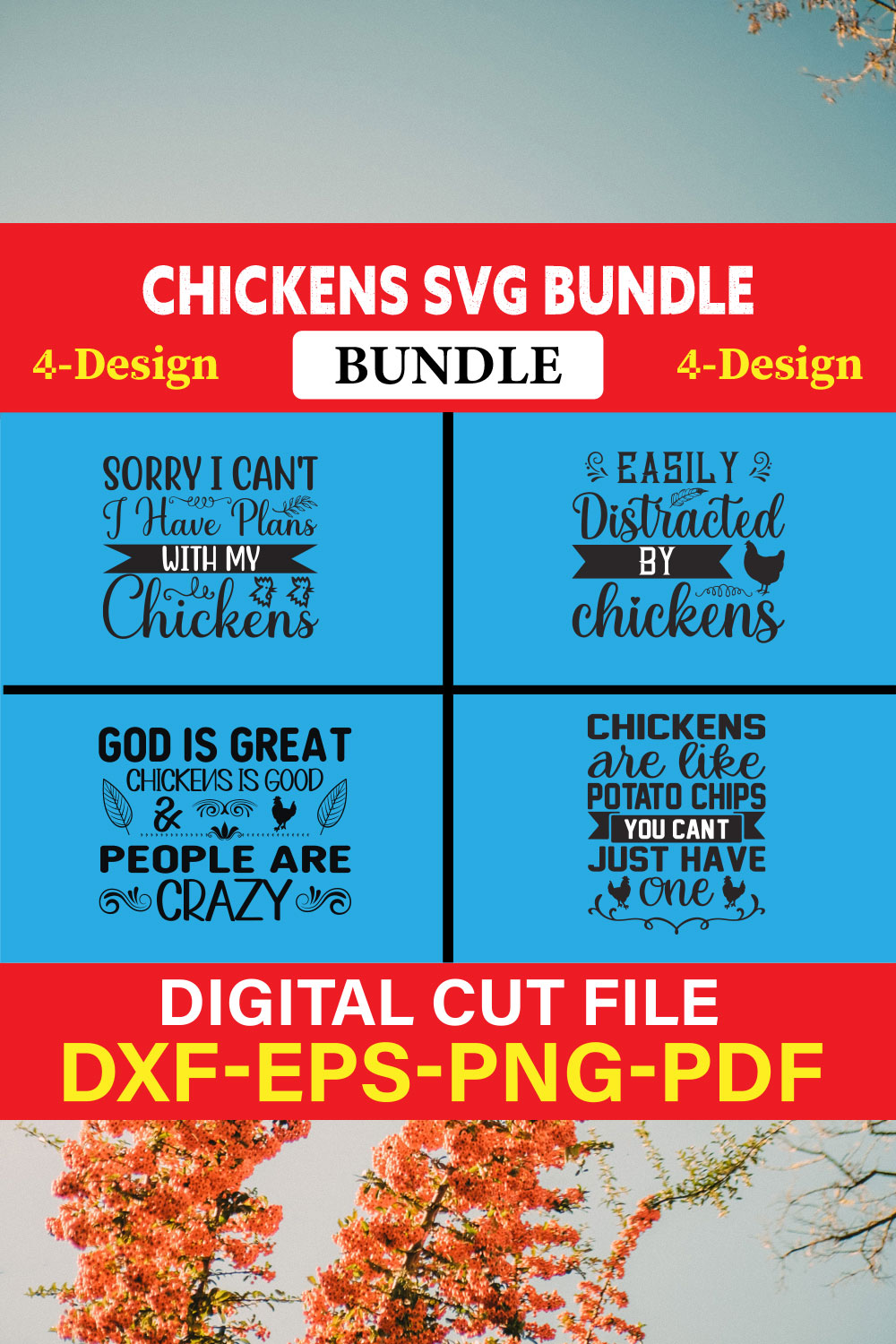 Chickens T-shirt Design Bundle Vol-1 pinterest preview image.