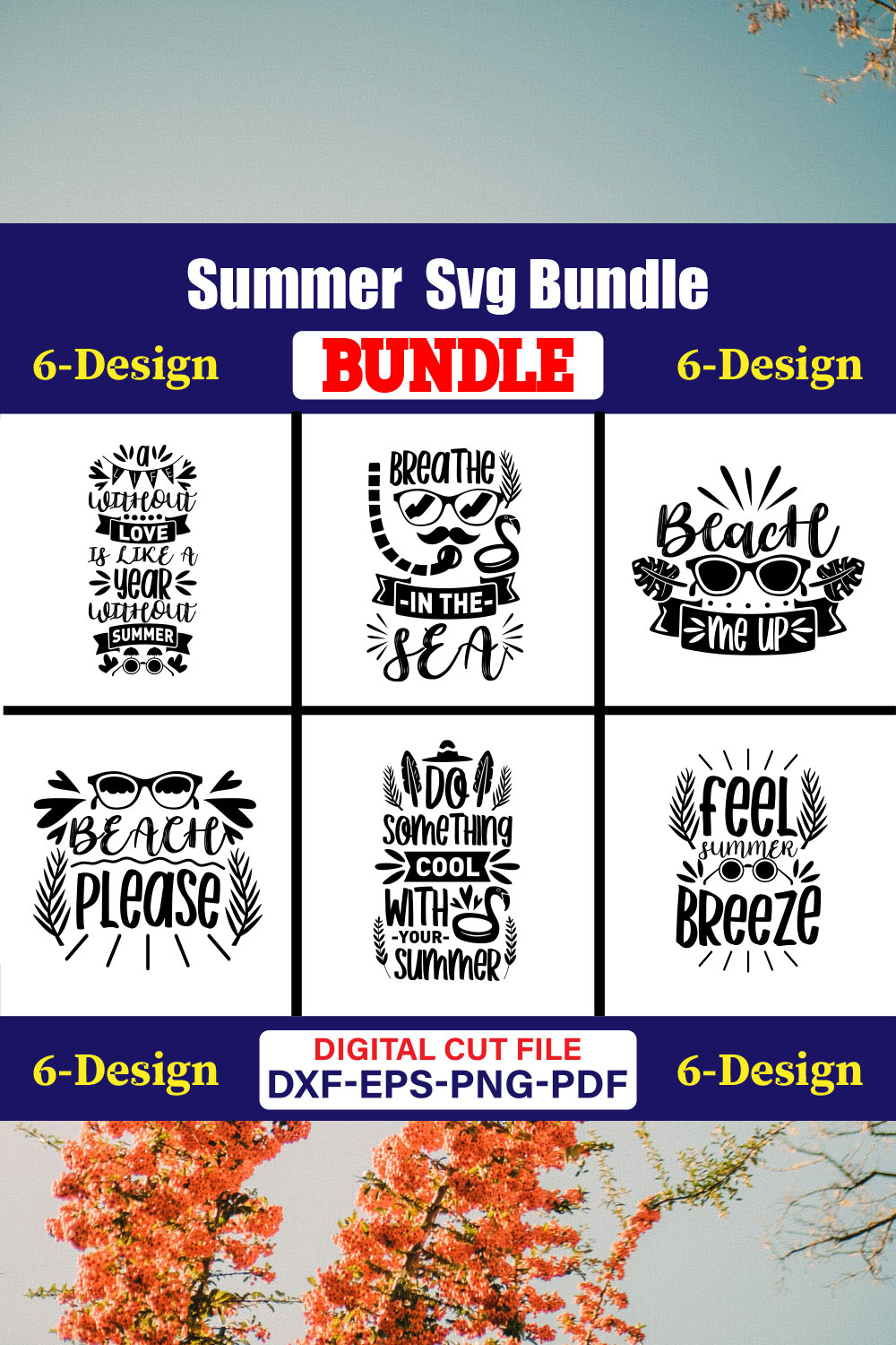 Summer T-shirt Design Bundle Vol-12 pinterest preview image.