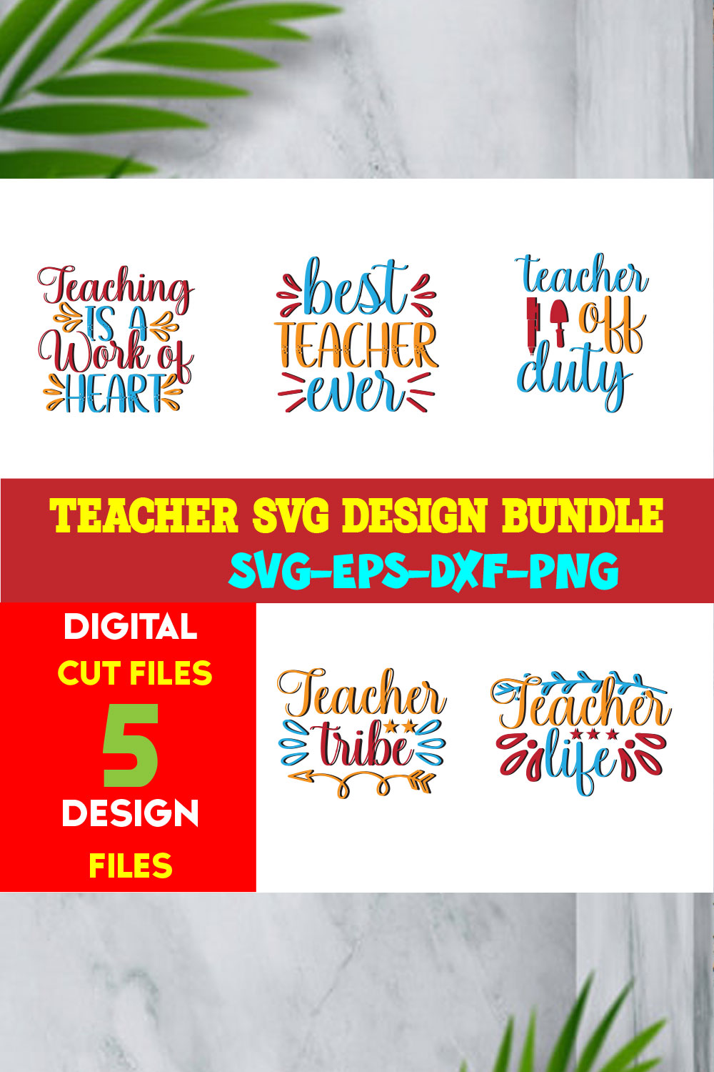 Teacher T-shirt Design Bundle Volume-01 pinterest preview image.