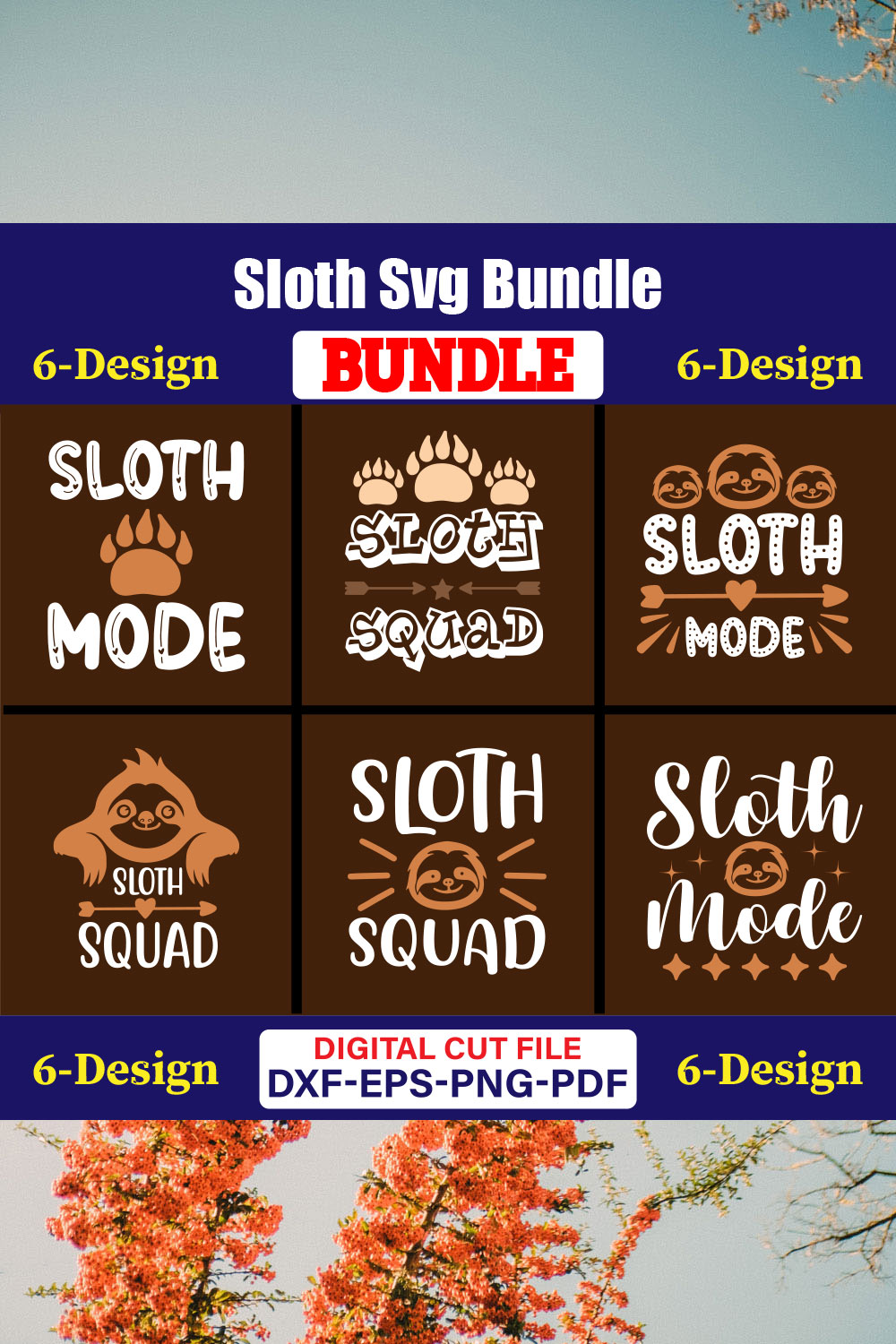 Sloth T-shirt Design Bundle Vol-05 pinterest preview image.