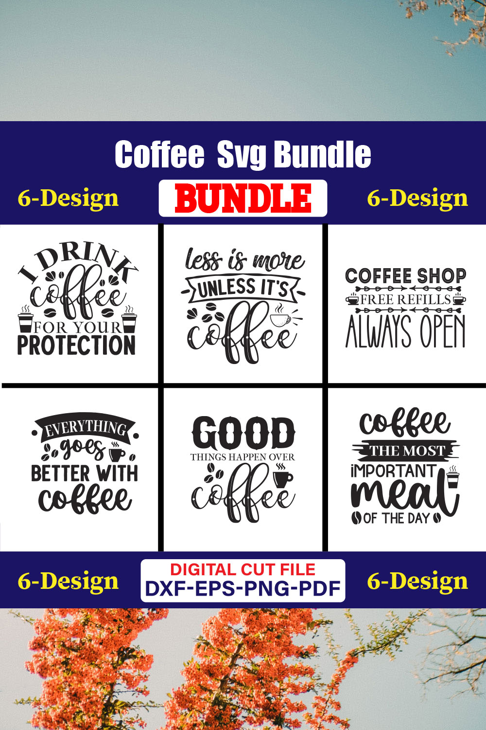 Coffee T-shirt Design Bundle Vol-14 pinterest preview image.