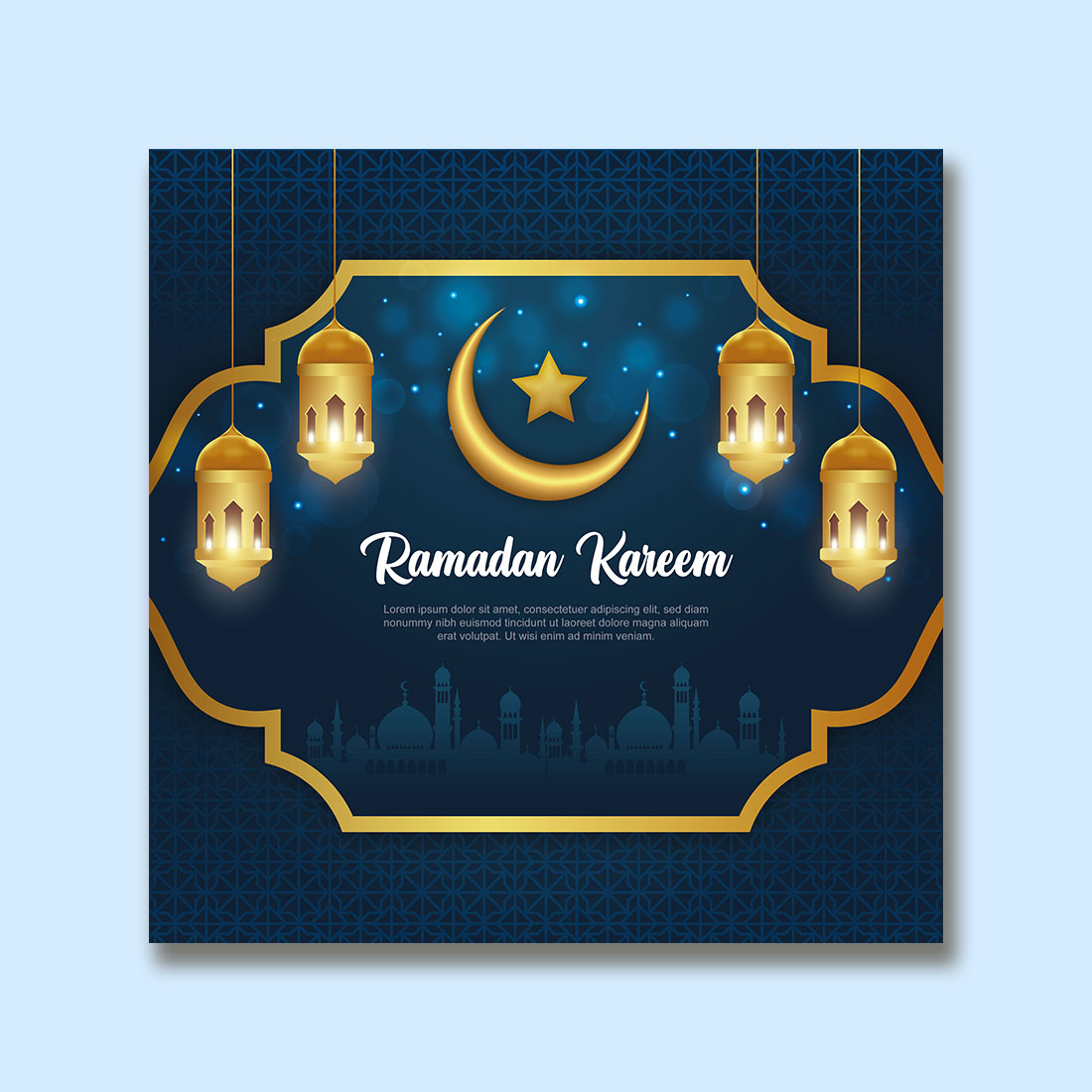 Ramadan Kareem greeting card with Islamic background preview image.