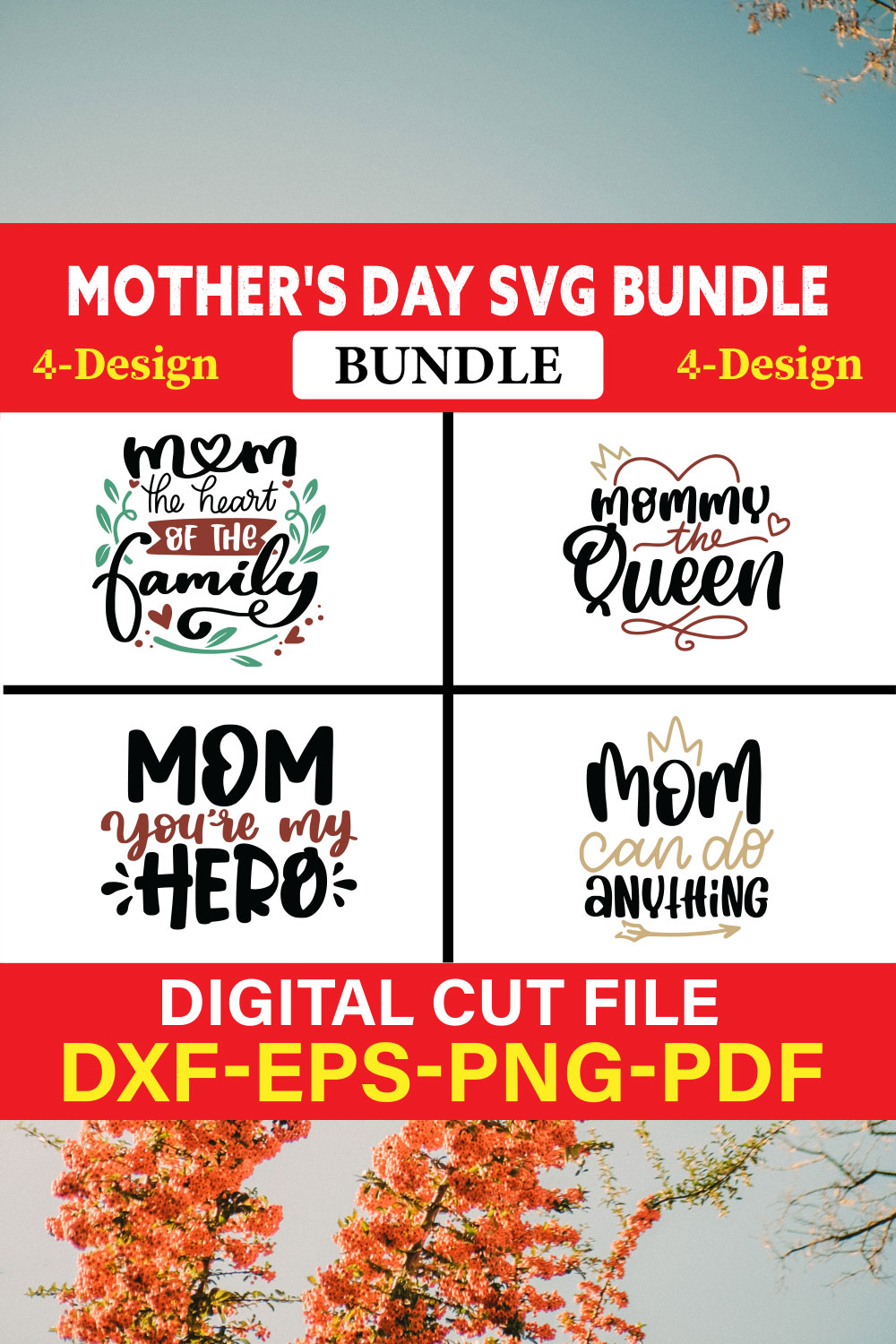 Mother's Day SVG T-shirt Design Bundle Vol-54 pinterest preview image.