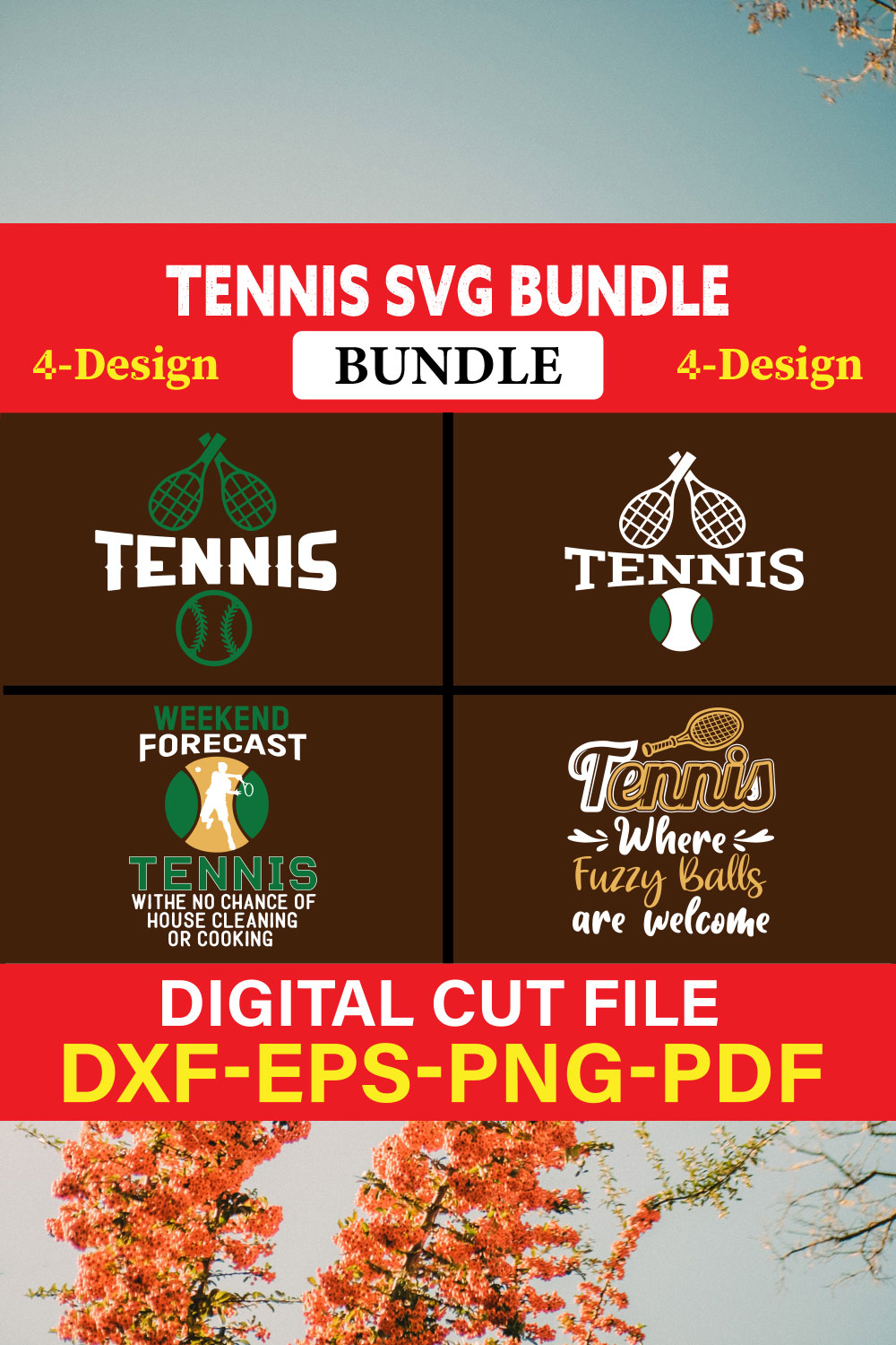 Tennis T-shirt Design Bundle Vol-4 pinterest preview image.