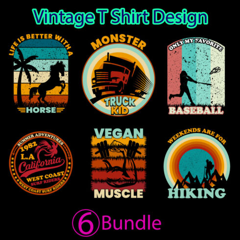 Retro Vintage T- Shirt Design Bundle cover image.