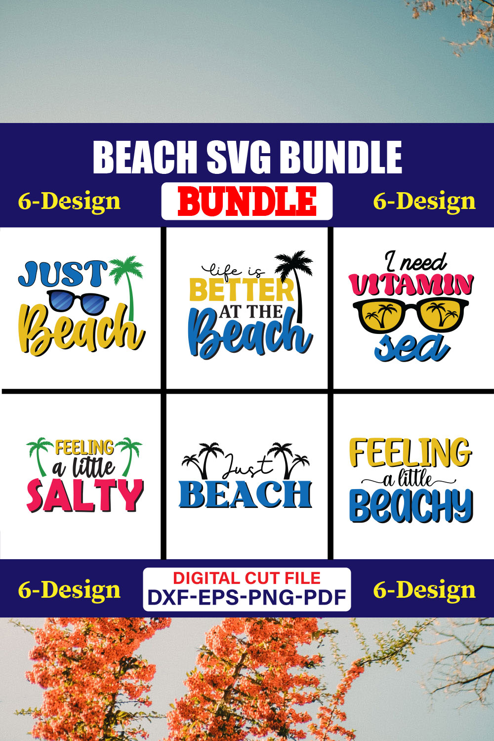 Beach SVG T-shirt Design Bundle Vol-02 pinterest preview image.
