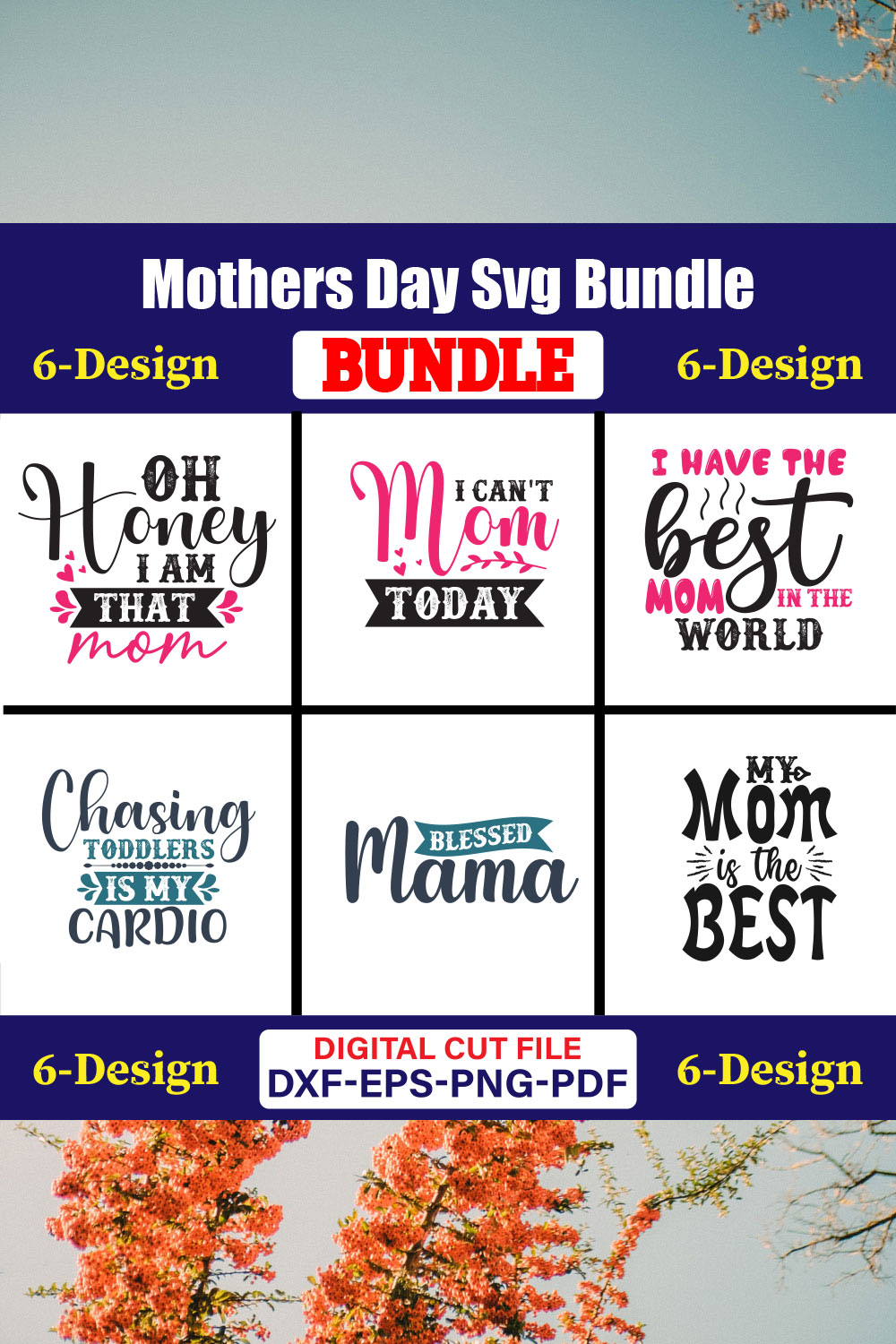 Mothers Day SVG Bundle, Mom life svg, Mama svg, Funny Mom Svg, Blessed mama svg, Mom of boys girls svg-Vol-73 pinterest preview image.