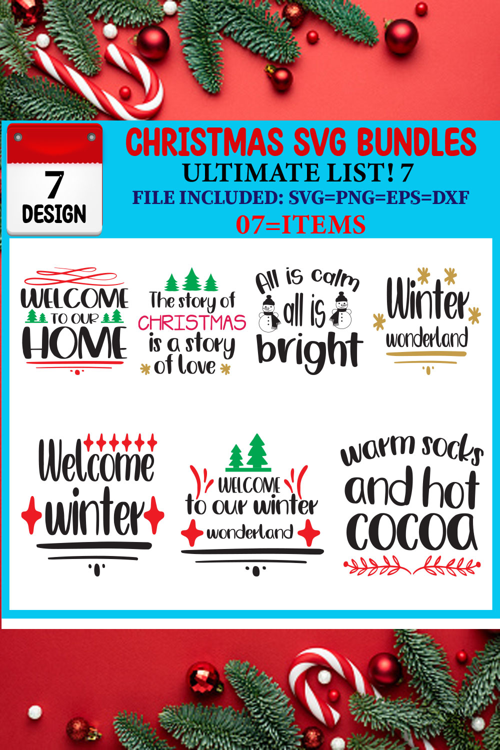 Ultimate List! Christmas SVG 07 T-shirt Design Bundle pinterest preview image.