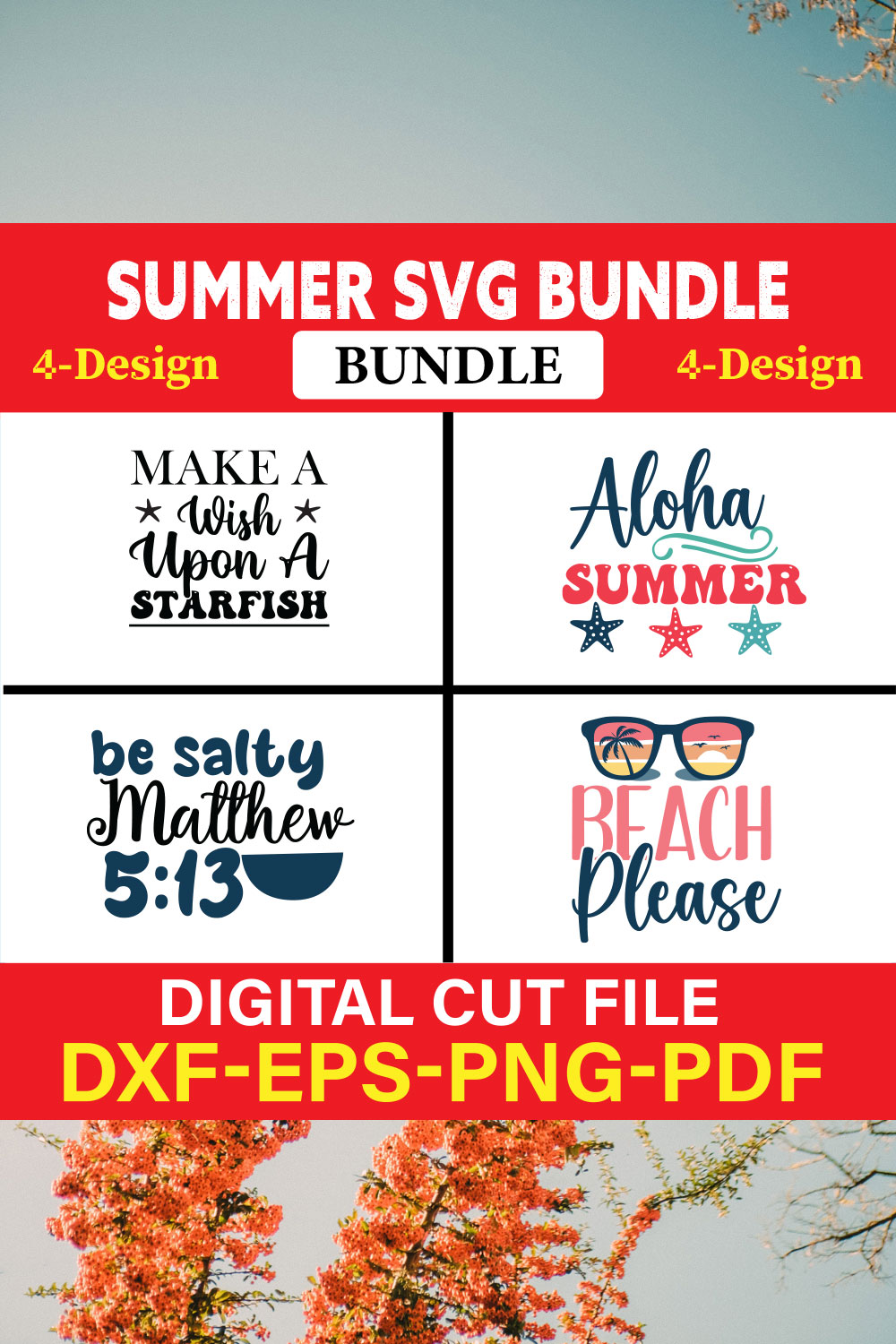 Summer T-shirt Design Bundle Vol-5 pinterest preview image.