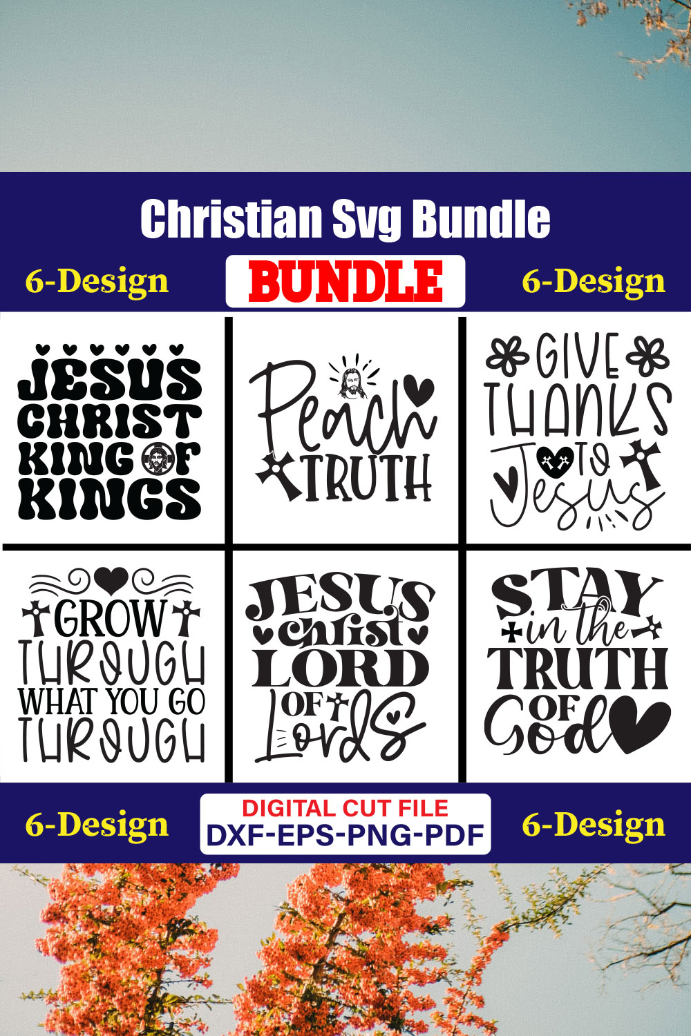 Christian SVG T-shirt Design Bundle Vol-37 pinterest preview image.
