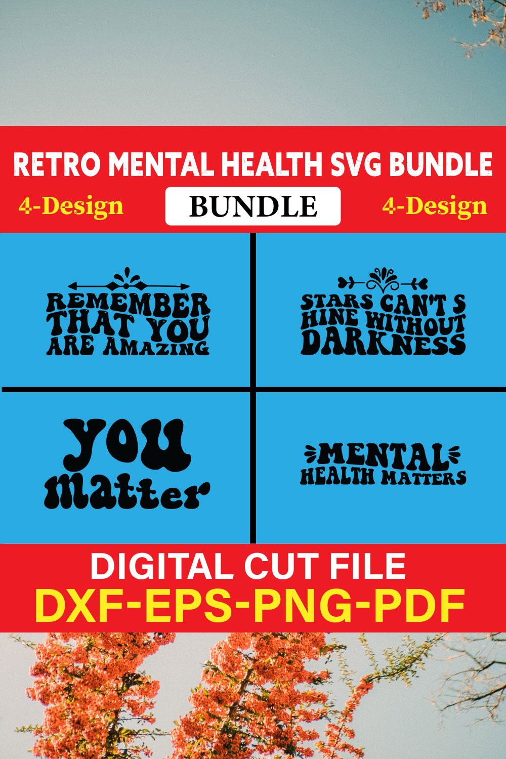 Retro Mental Health T-shirt Design Bundle Vol-4 pinterest preview image.