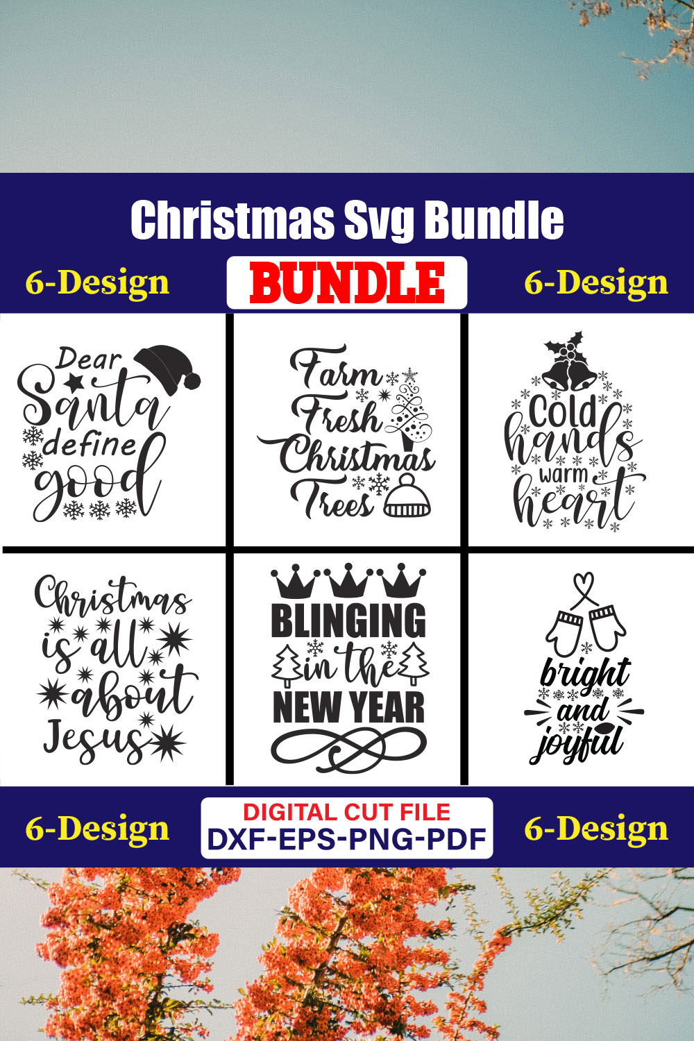 Christmas T-shirt Design Bundle Vol-62 pinterest preview image.