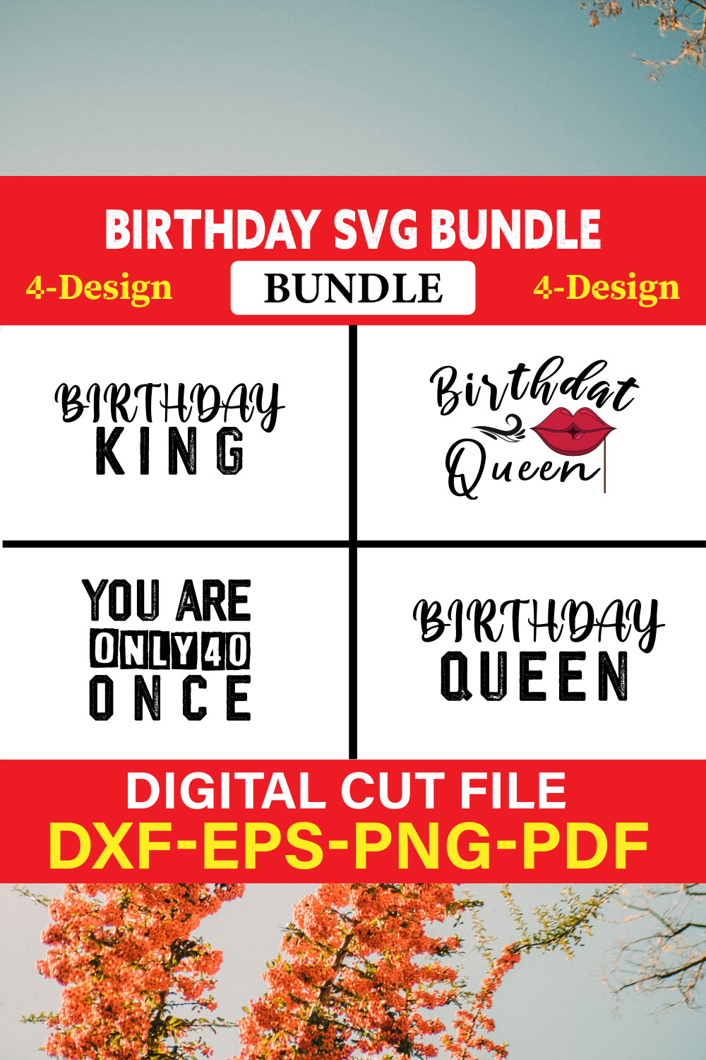 Birthday SVG T-shirt Design Bundle Vol-21 pinterest preview image.