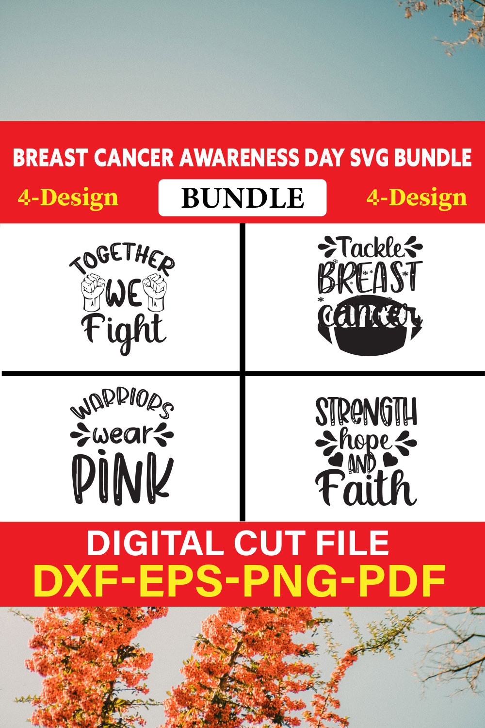 Breast Cancer Awareness T-shirt Design Bundle Vol-5 pinterest preview image.