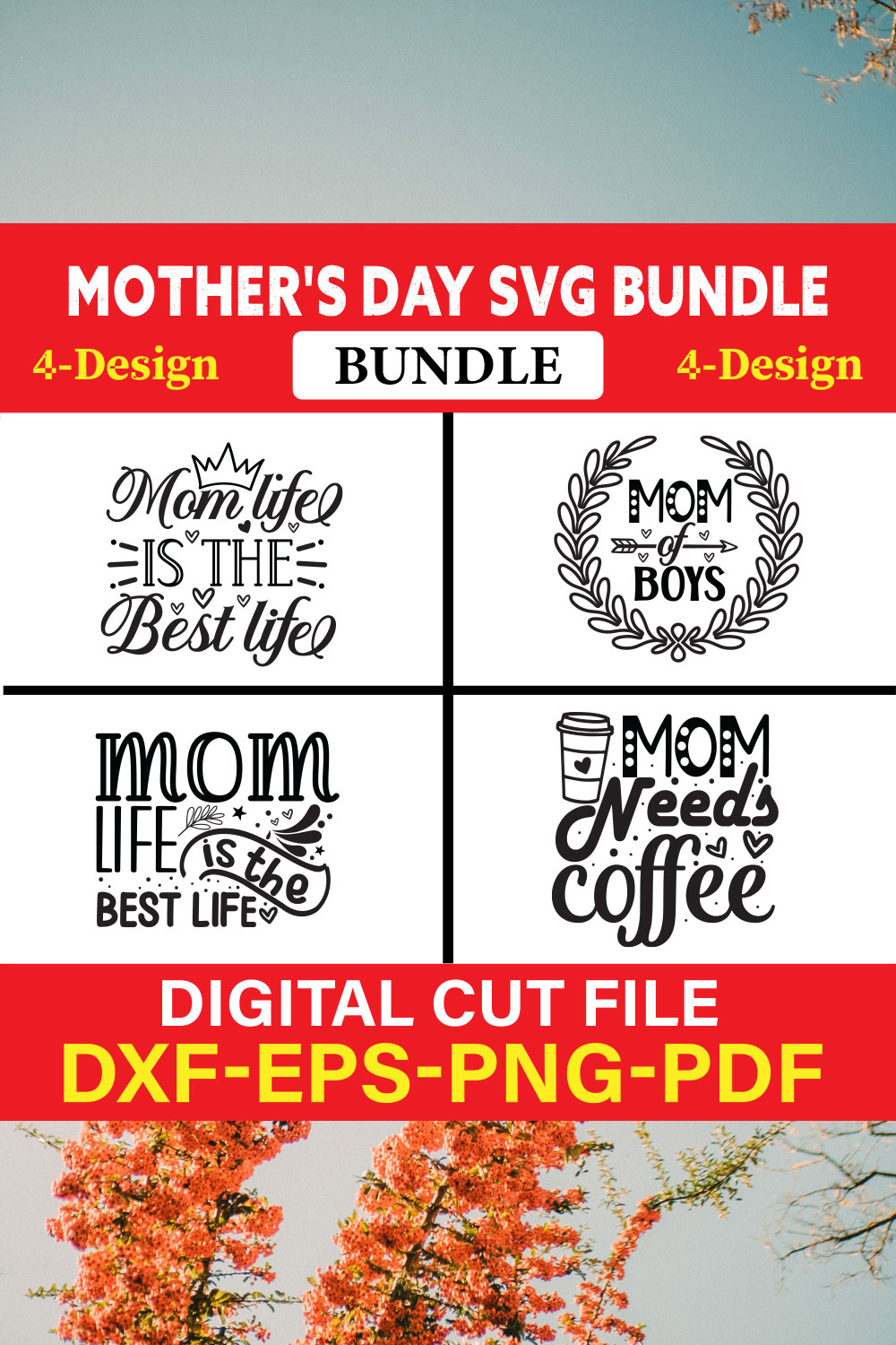 Mother's Day SVG T-shirt Design Bundle Vol-28 pinterest preview image.